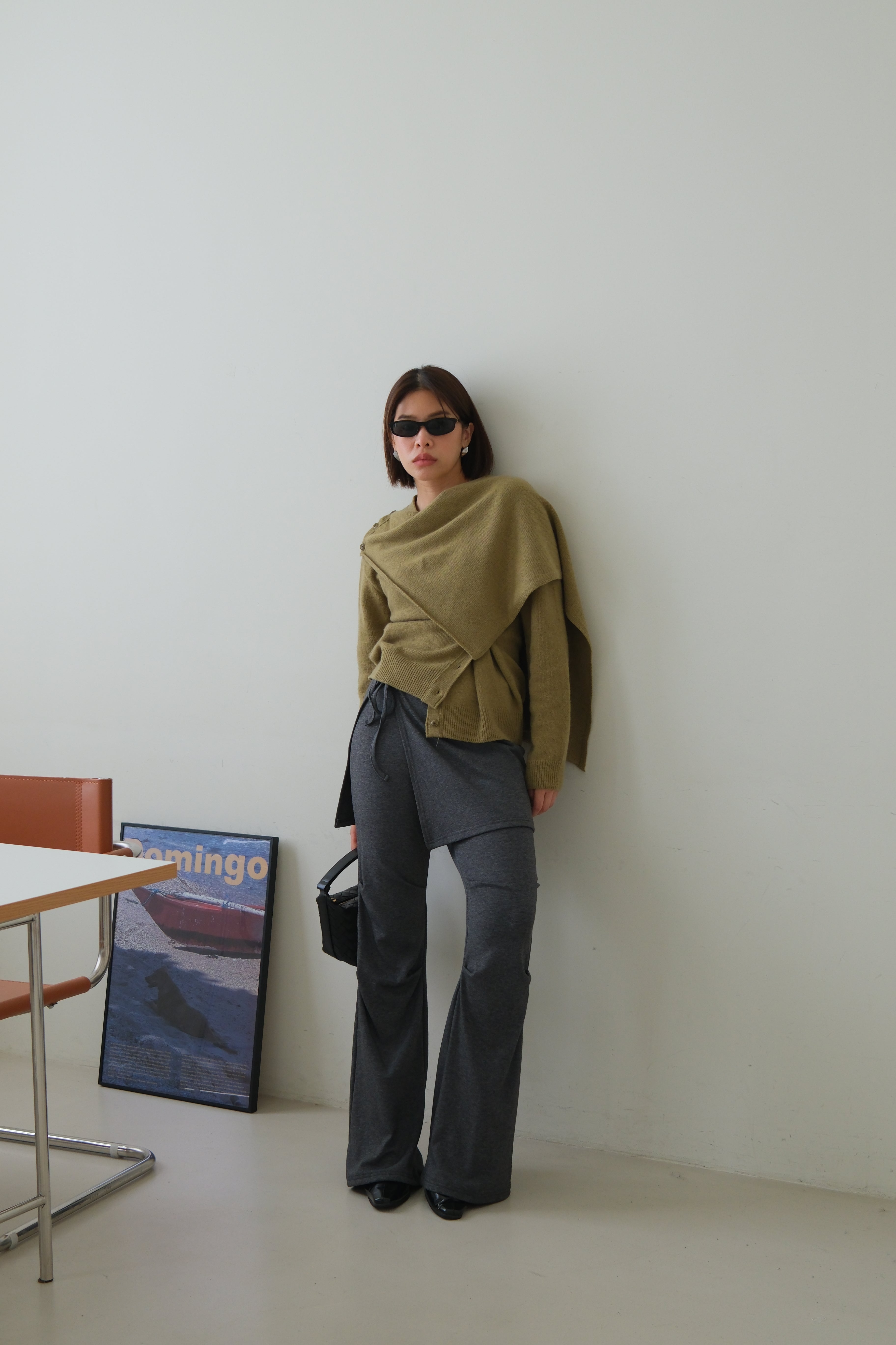 Rac scarf button cardigan (detachable scarf)