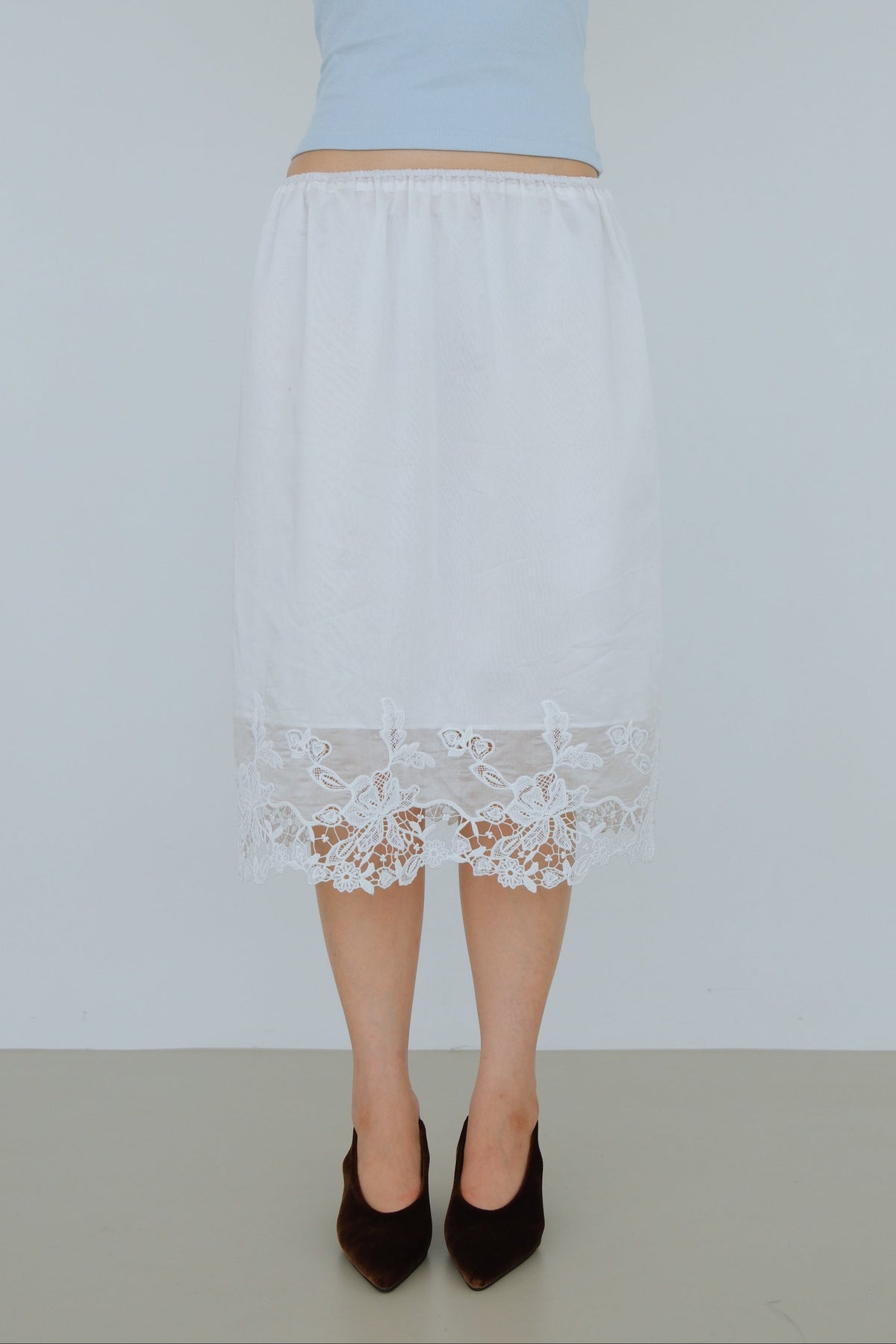 Botanical Lace Hem Midi Skirt