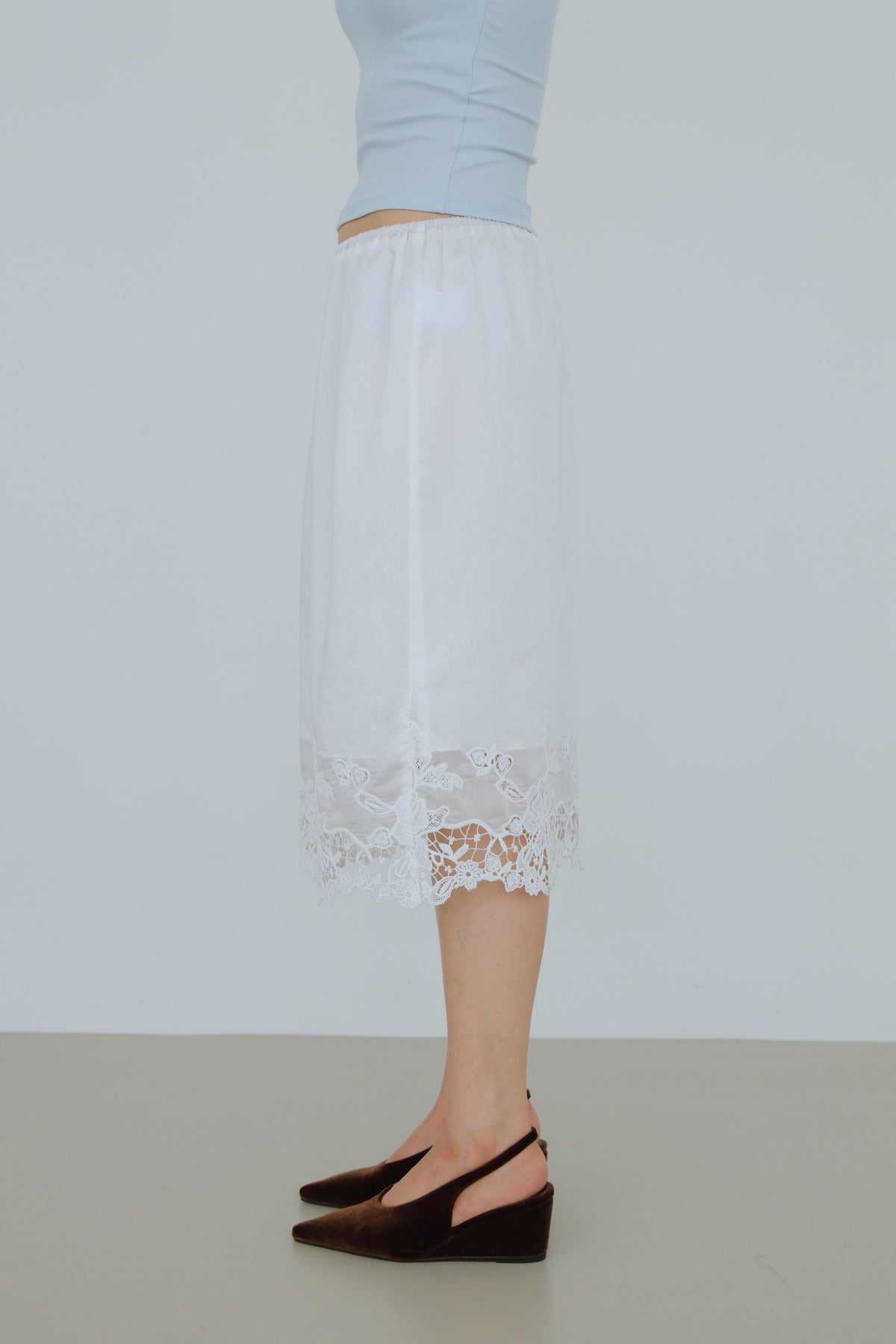 Botanical Lace Hem Midi Skirt