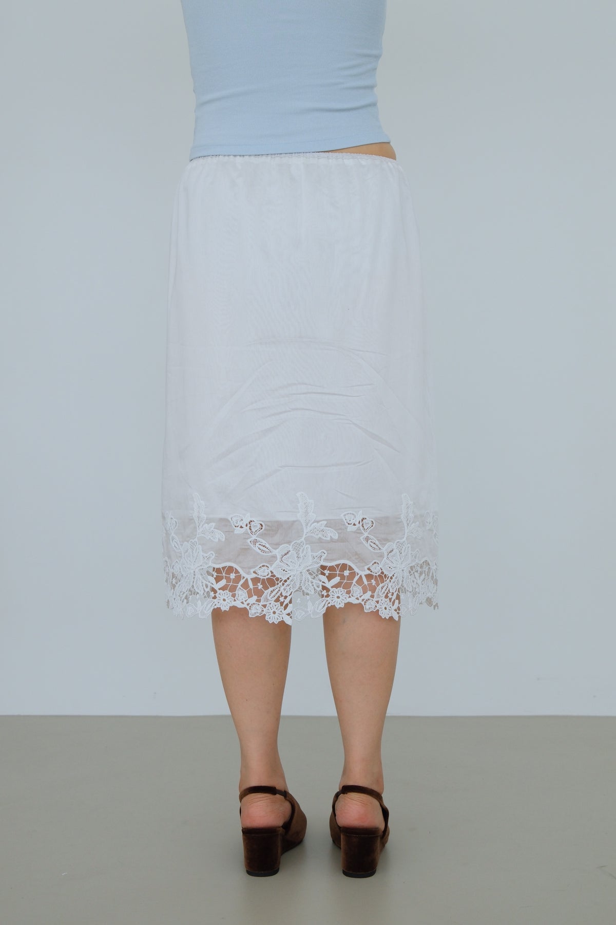 Botanical Lace Hem Midi Skirt