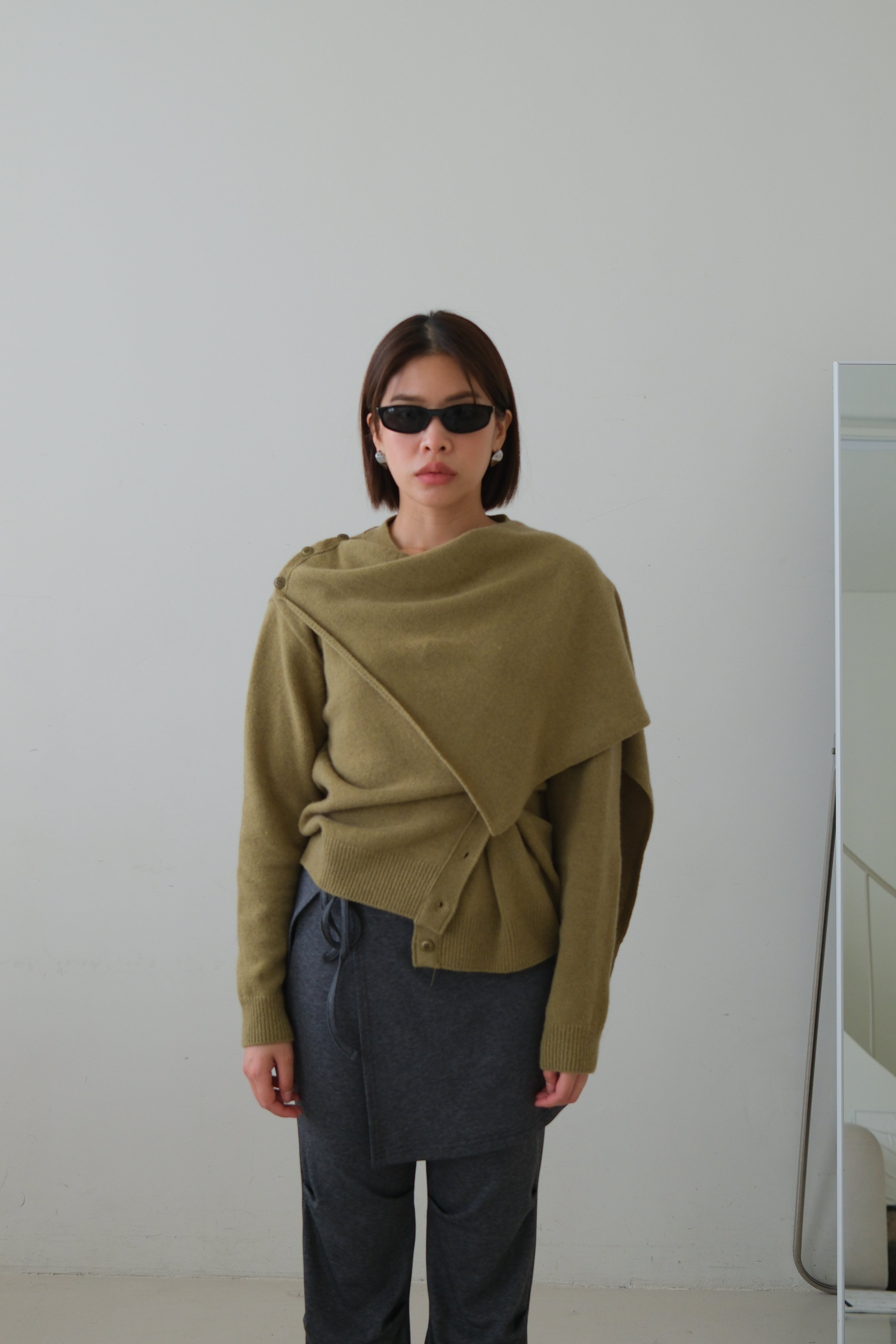 Rac scarf button cardigan (detachable scarf)