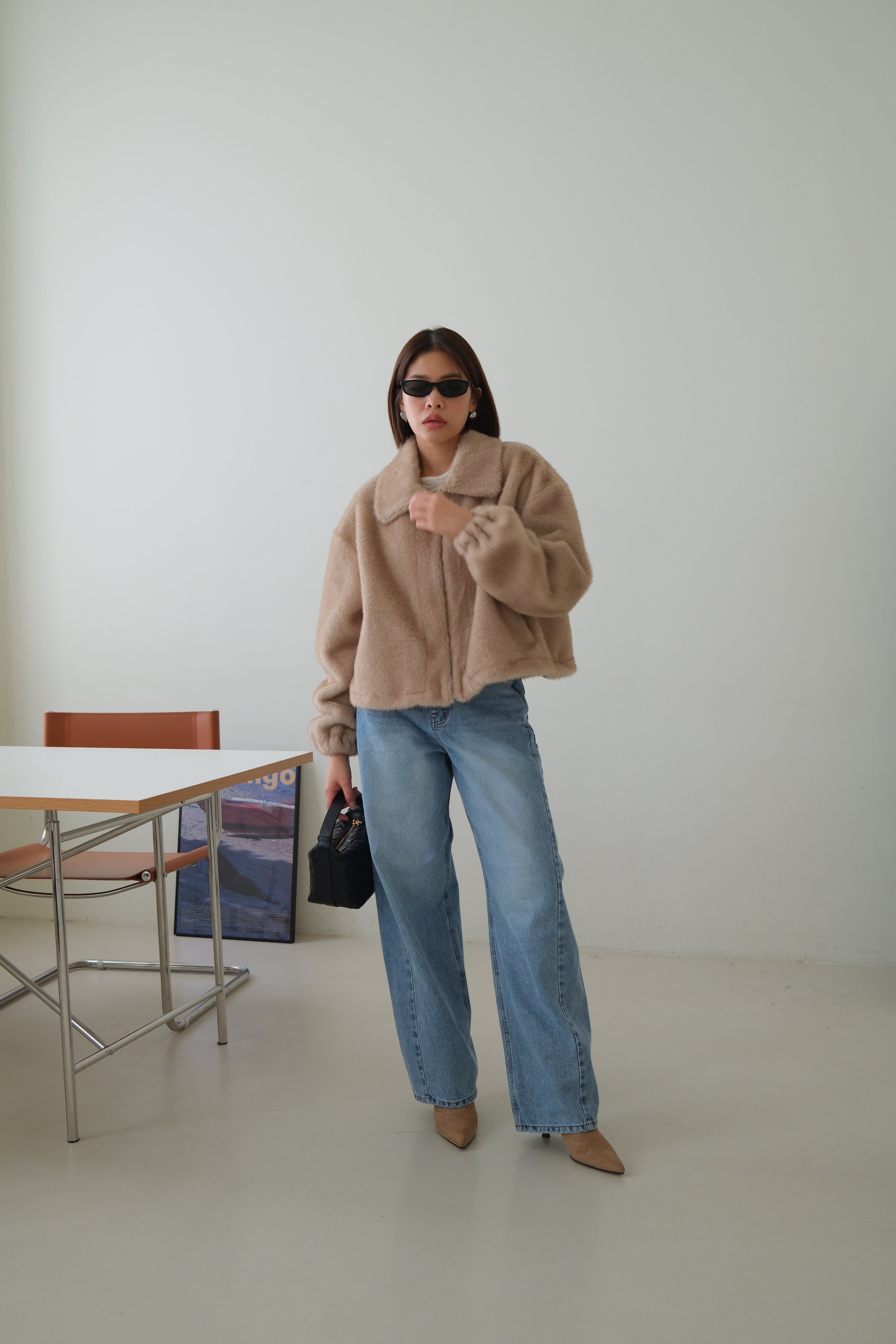 Fluffy faux fur zip up jacket