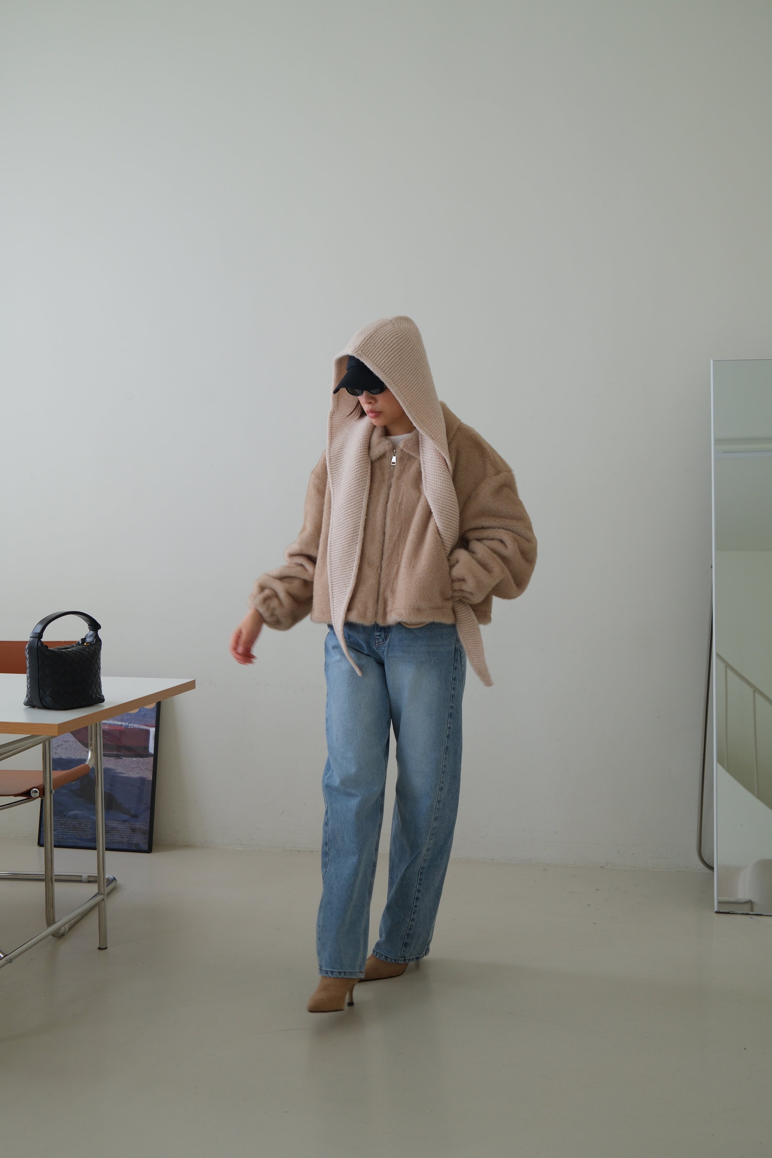 Fluffy faux fur zip up jacket