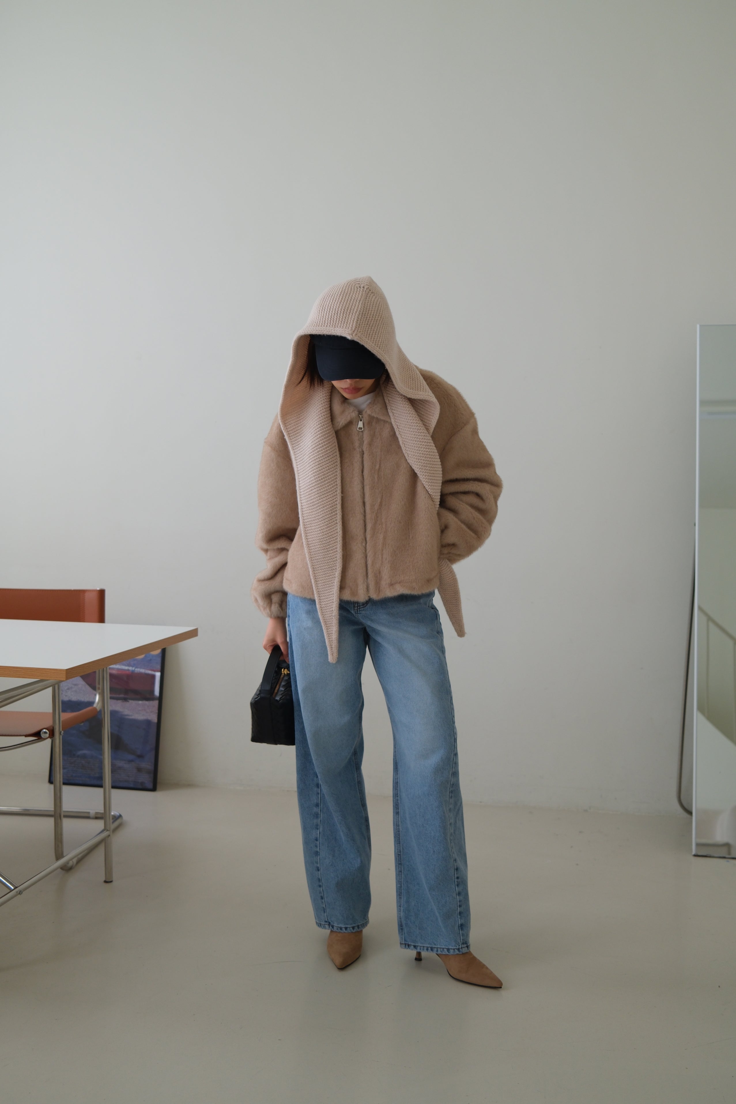 Fluffy faux fur zip up jacket