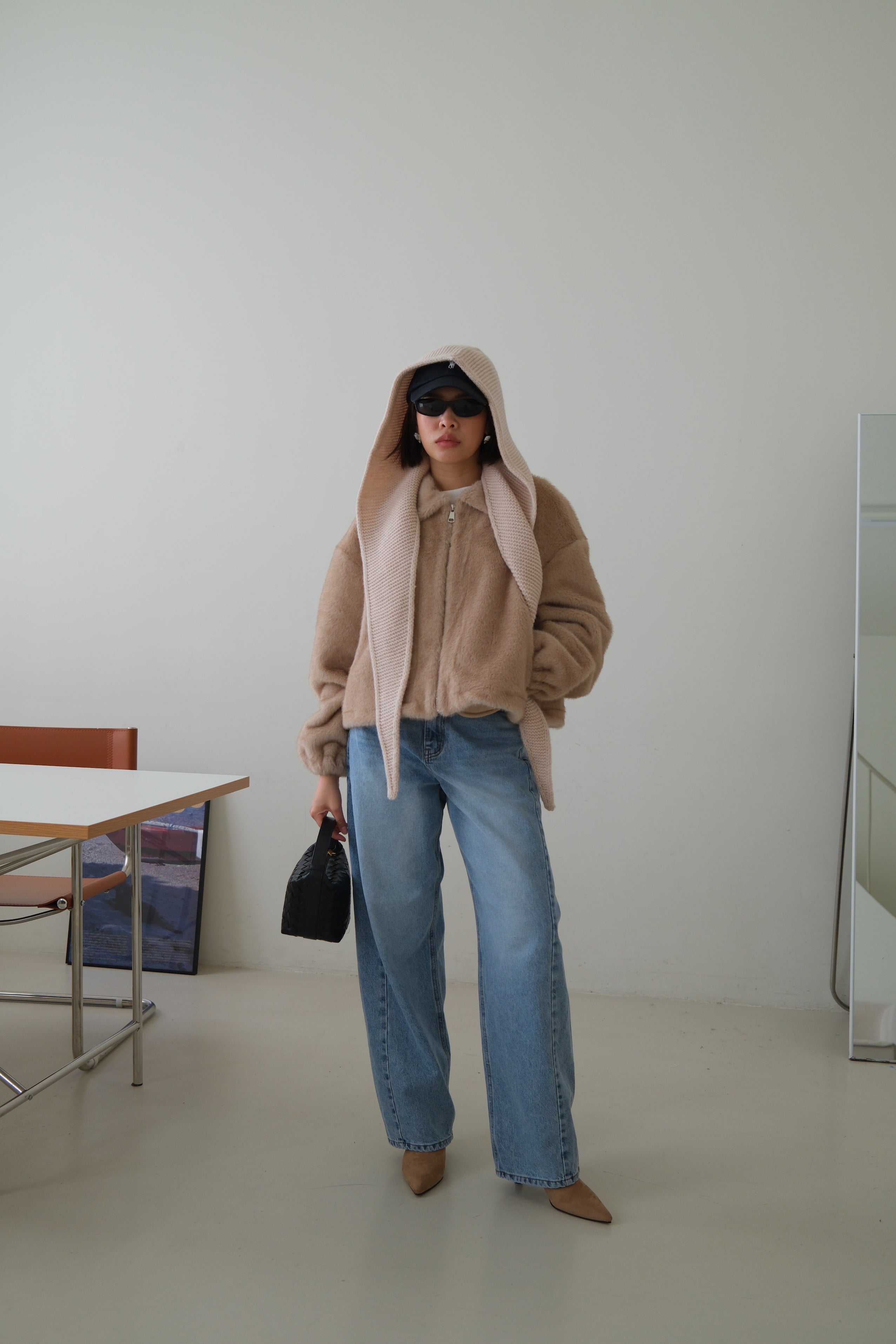 Fluffy faux fur zip up jacket