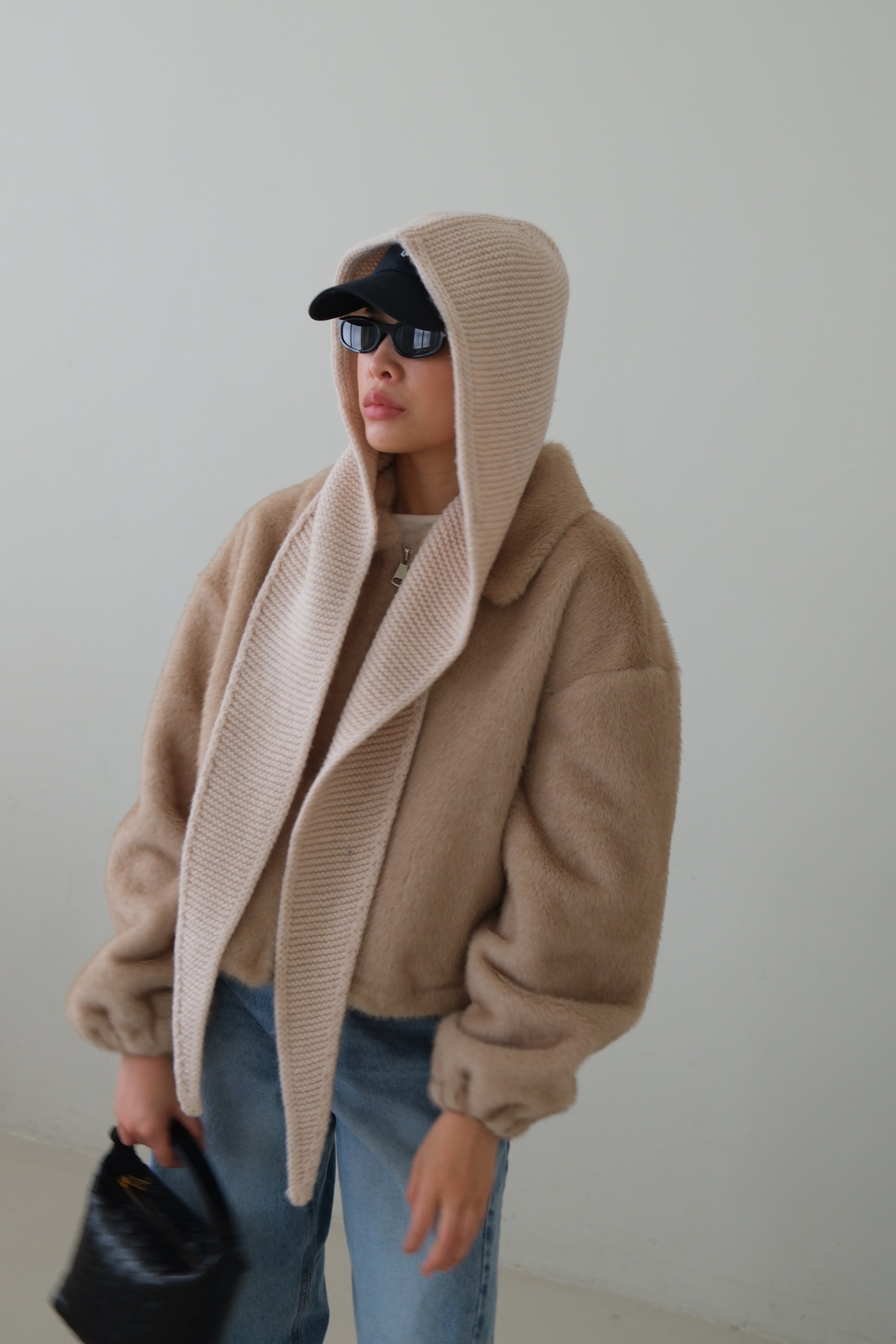 Fluffy faux fur zip up jacket