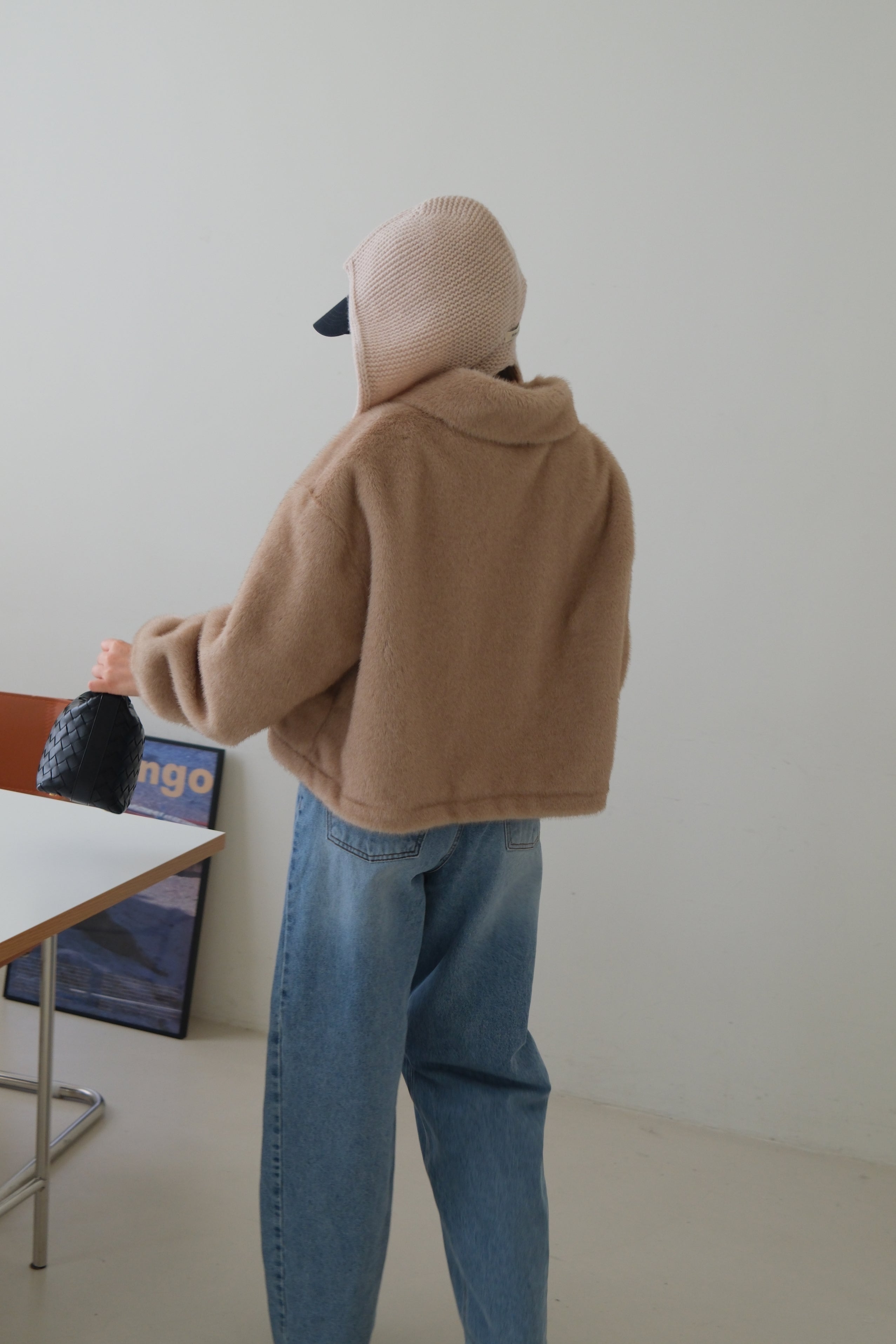 Fluffy faux fur zip up jacket