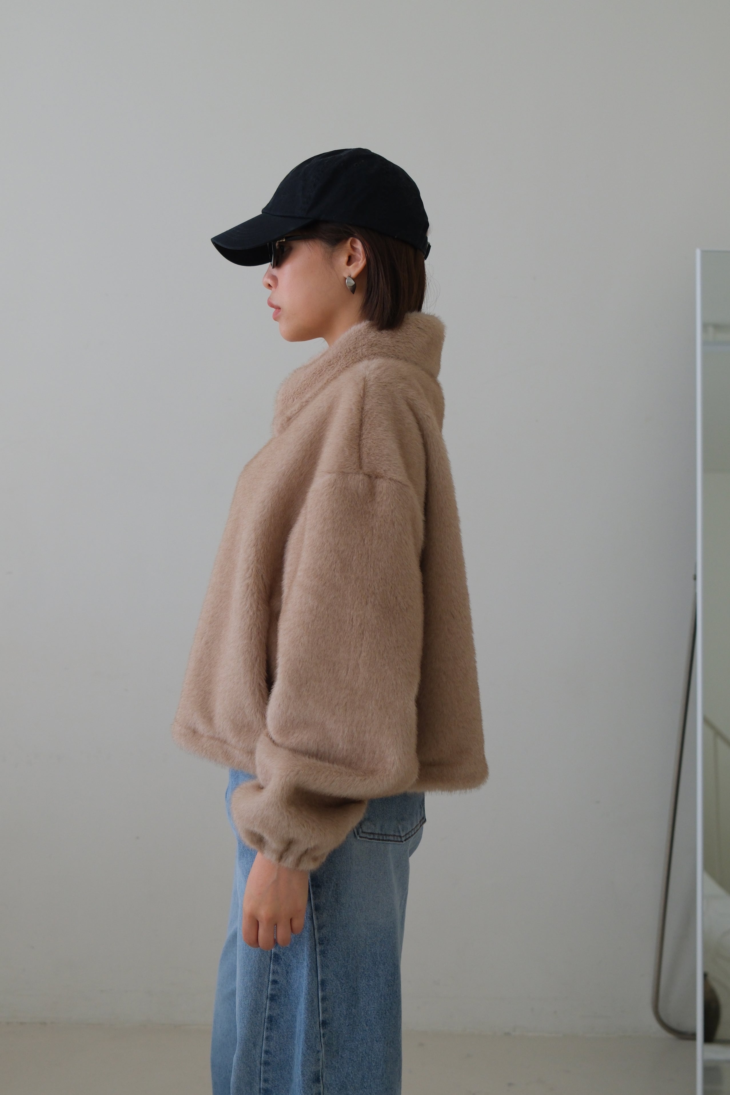 Fluffy faux fur zip up jacket