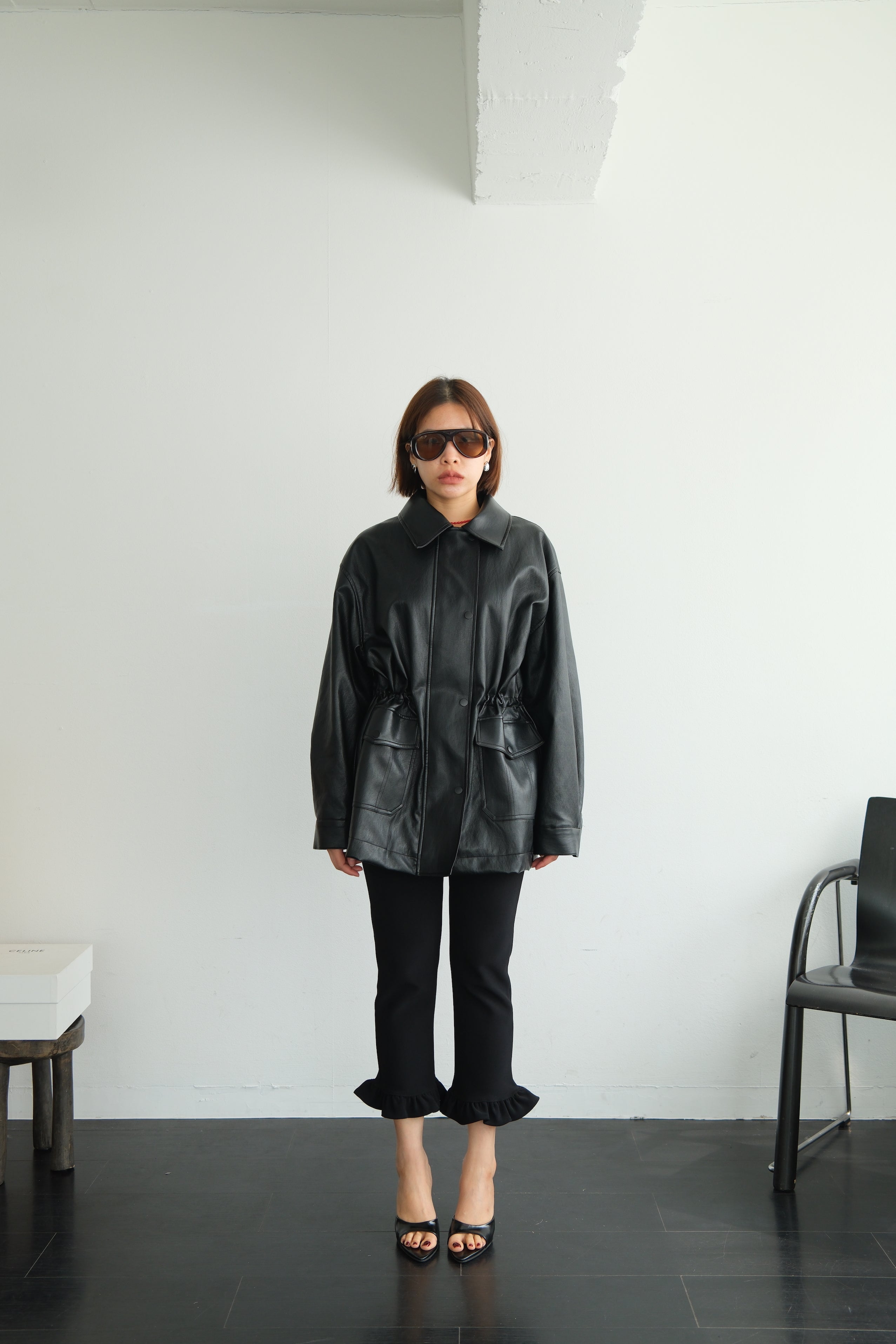 Soft Faux Leather Drawstring Jacket