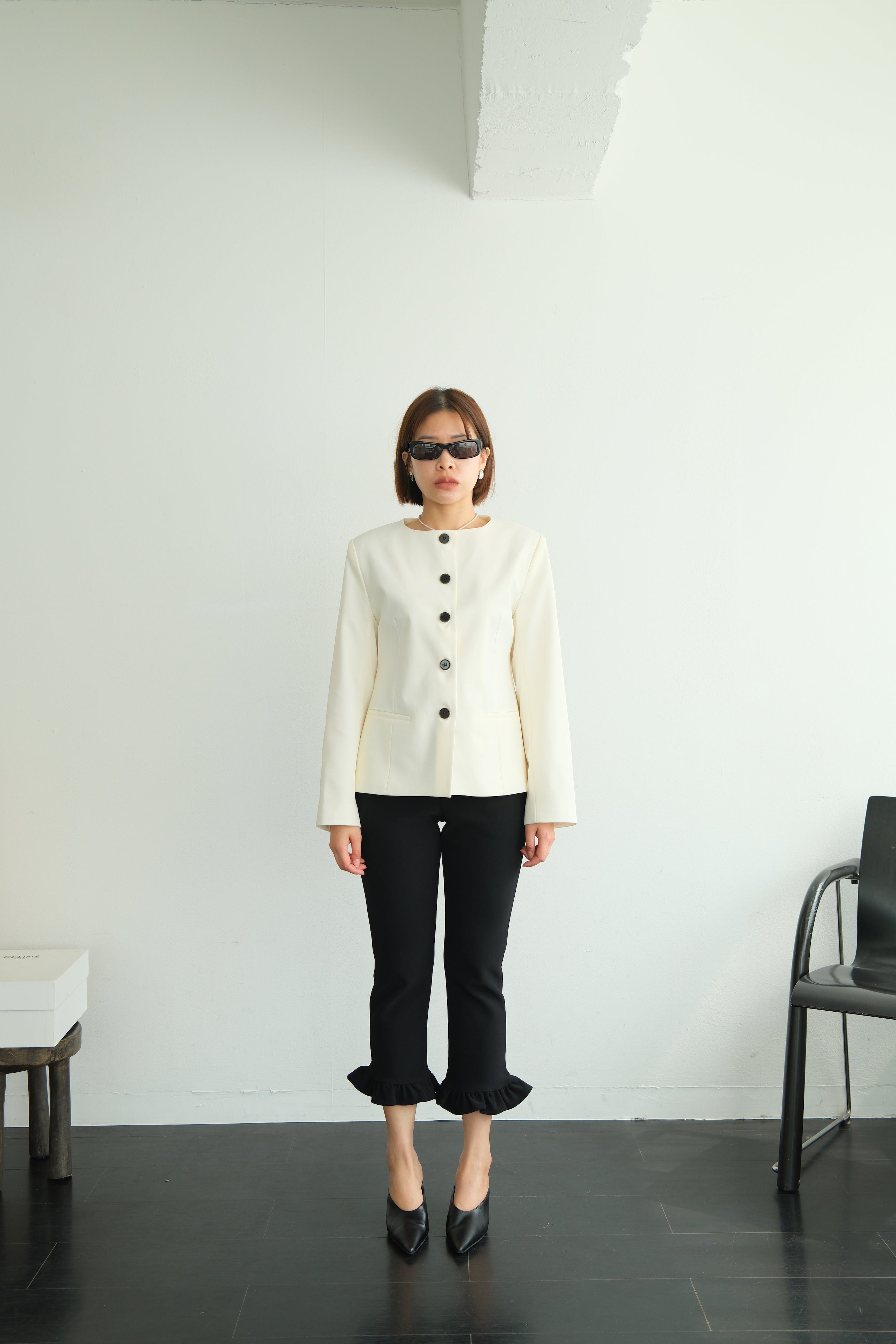 Sculpted Round Neck Blazer