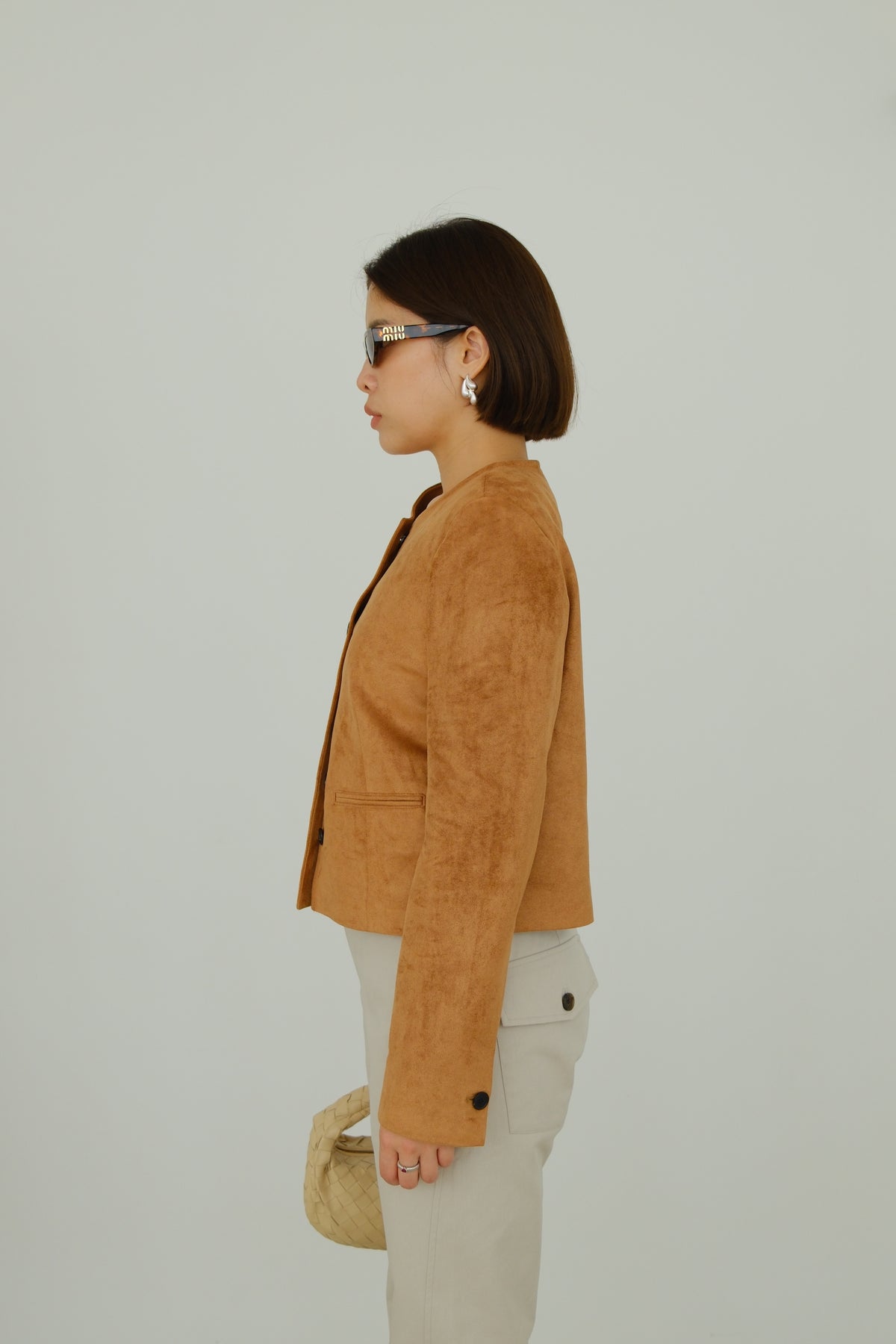 Nola Round Neck Suede Jacket