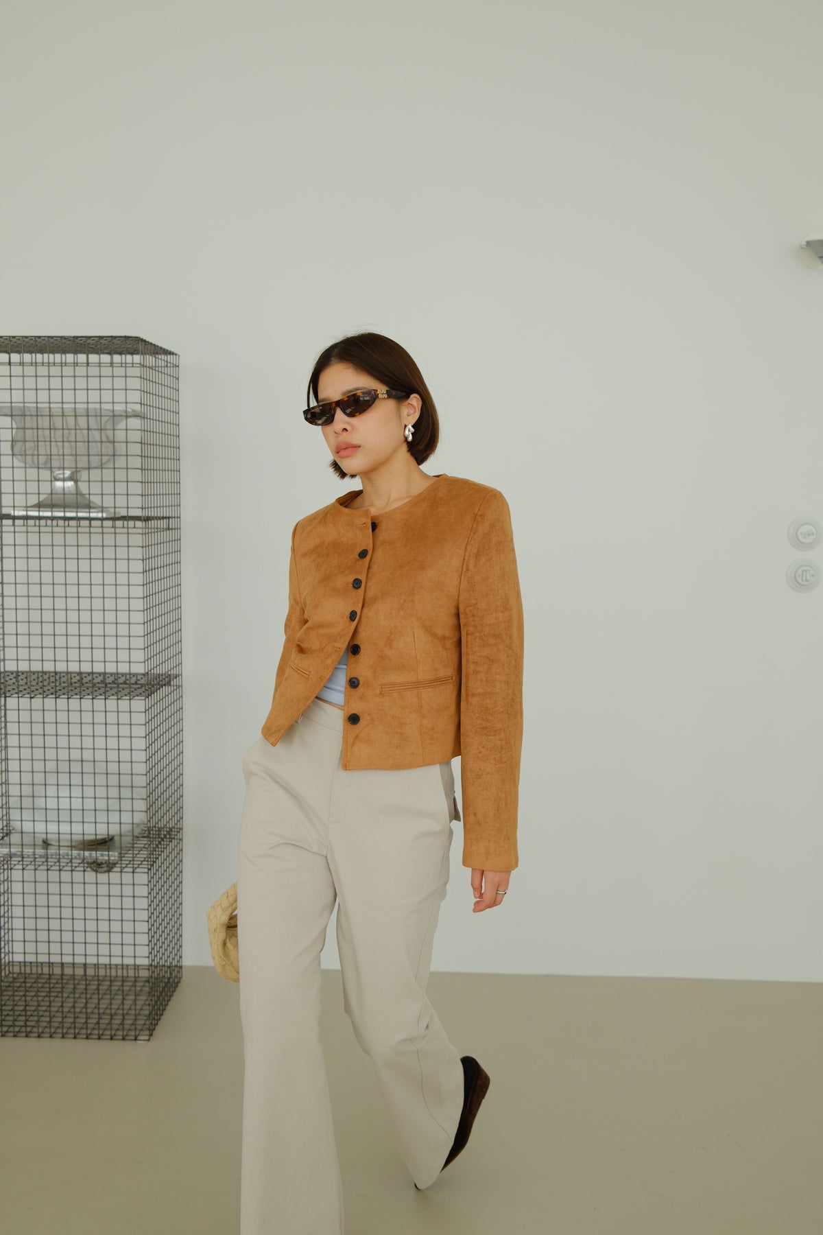 Nola Round Neck Suede Jacket