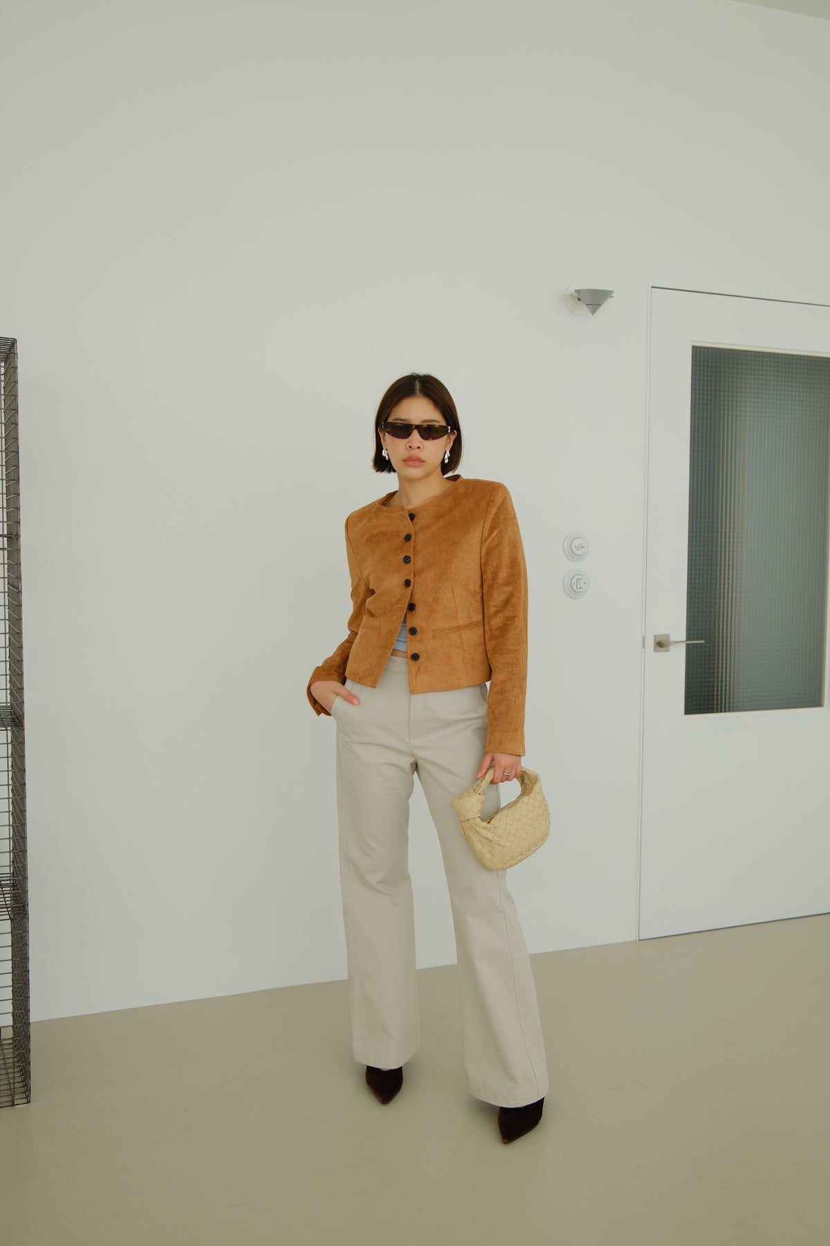 Nola Round Neck Suede Jacket
