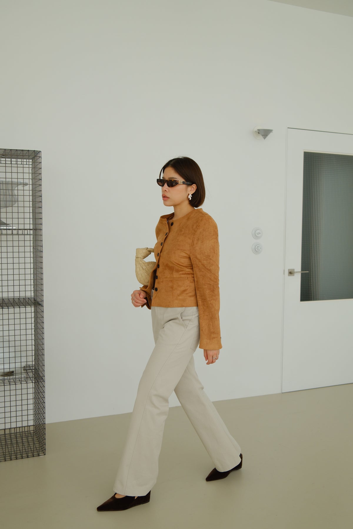 Nola Round Neck Suede Jacket
