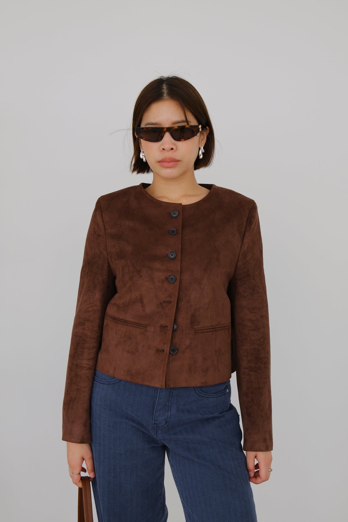 Nola Round Neck Suede Jacket