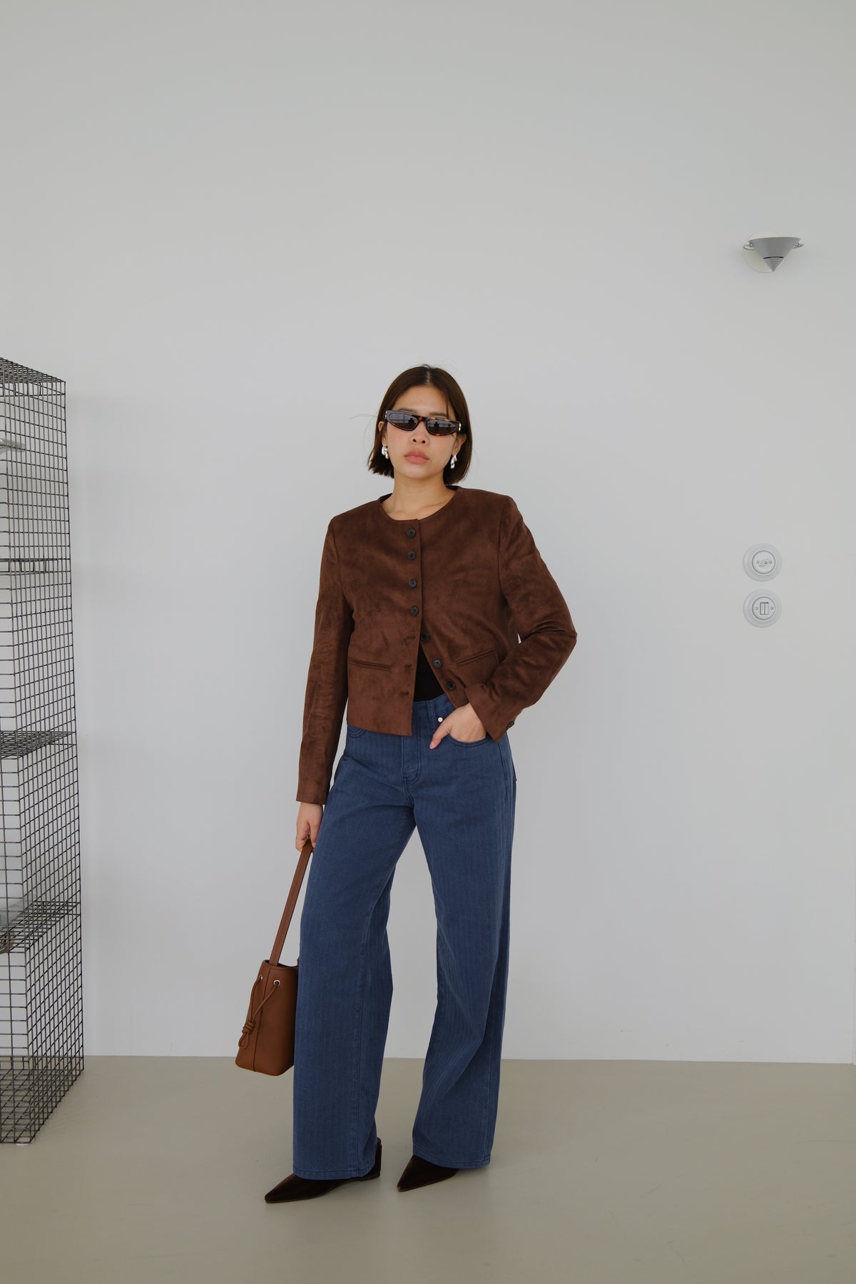 Nola Round Neck Suede Jacket