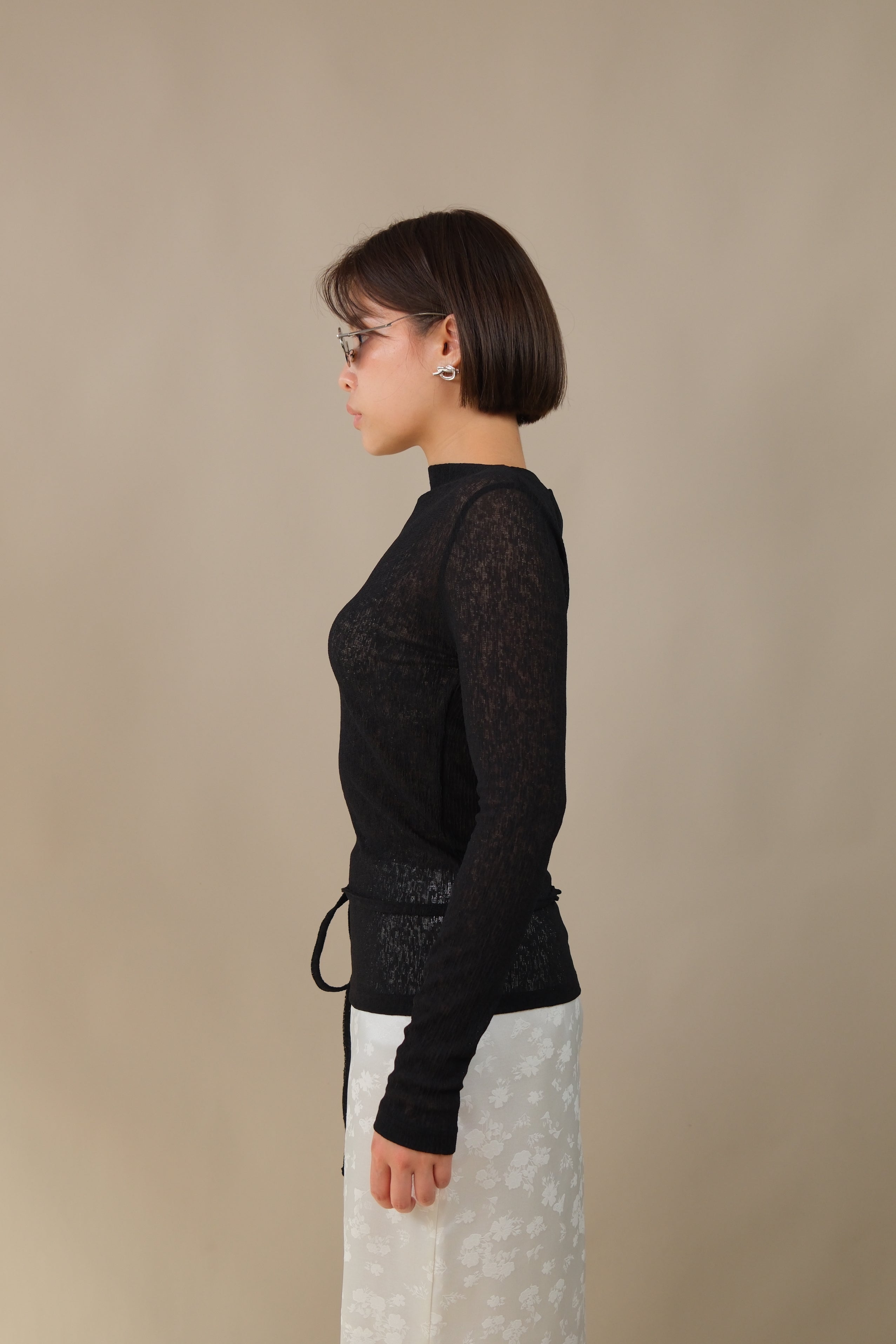 Moose Mesh Boat Neck Long Sleeve Top