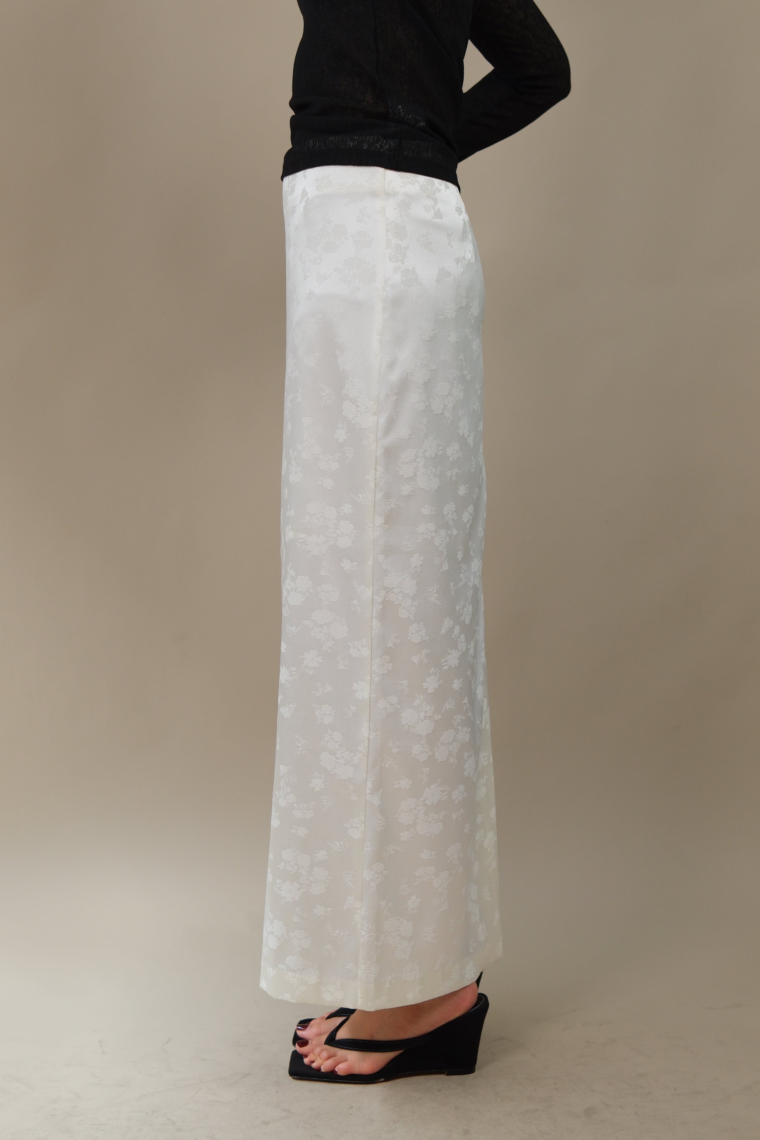 Oriental Floral Satin Maxi Skirt