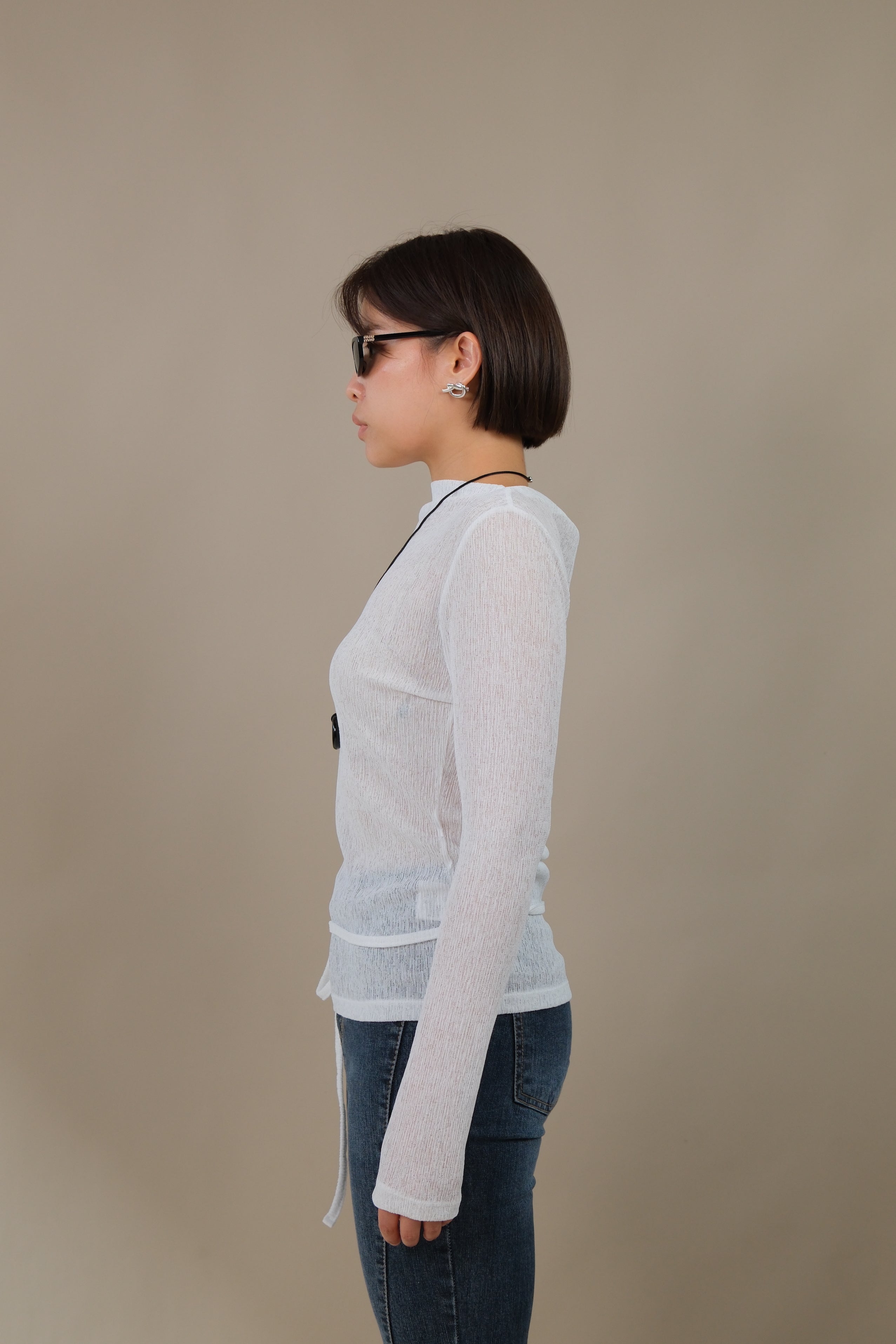 Moose Mesh Boat Neck Long Sleeve Top