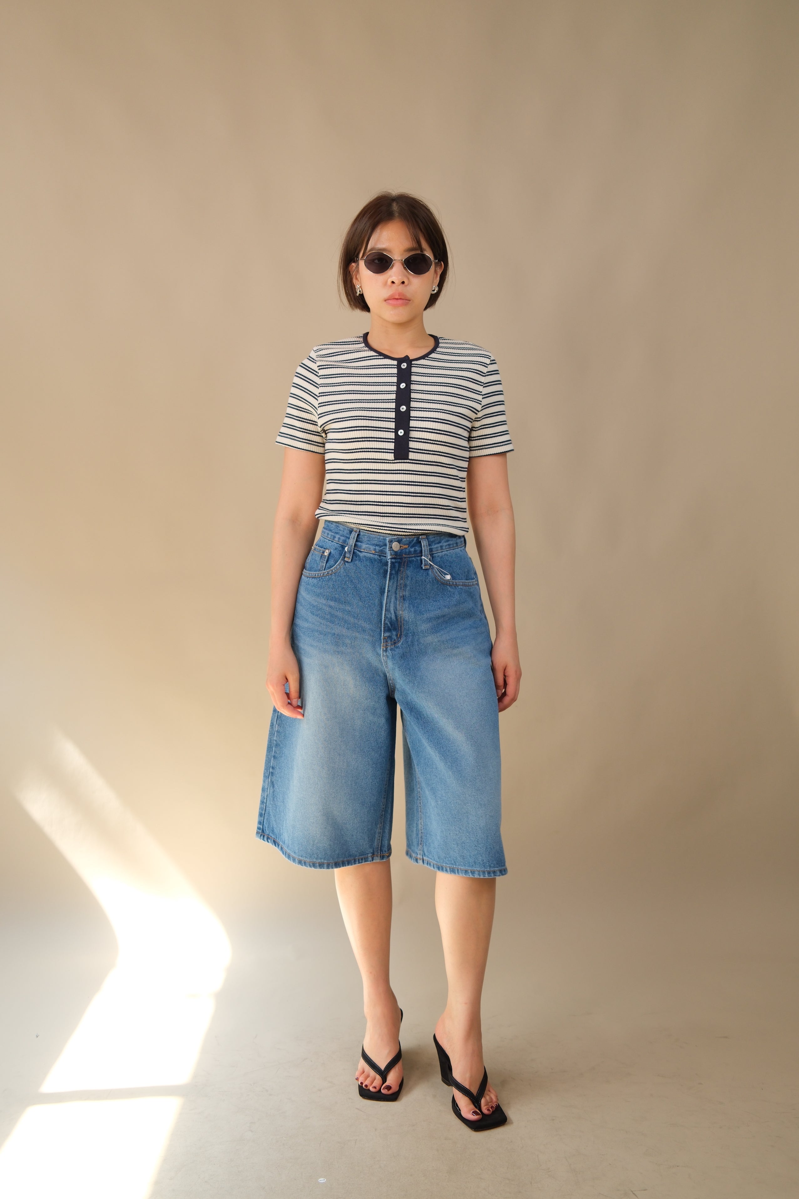 Victor Striped Rib Button Neck Tee