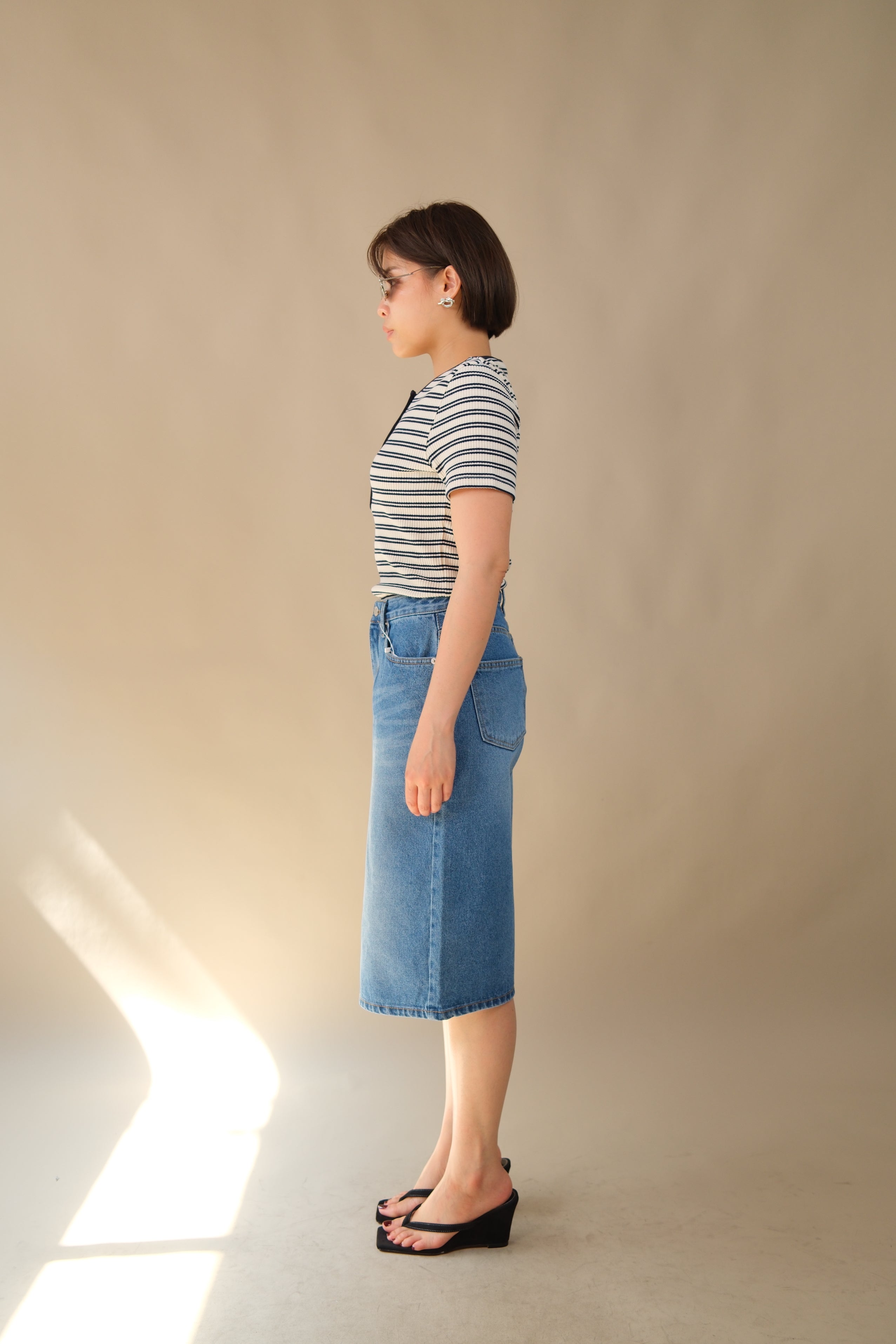 Victor Striped Rib Button Neck Tee
