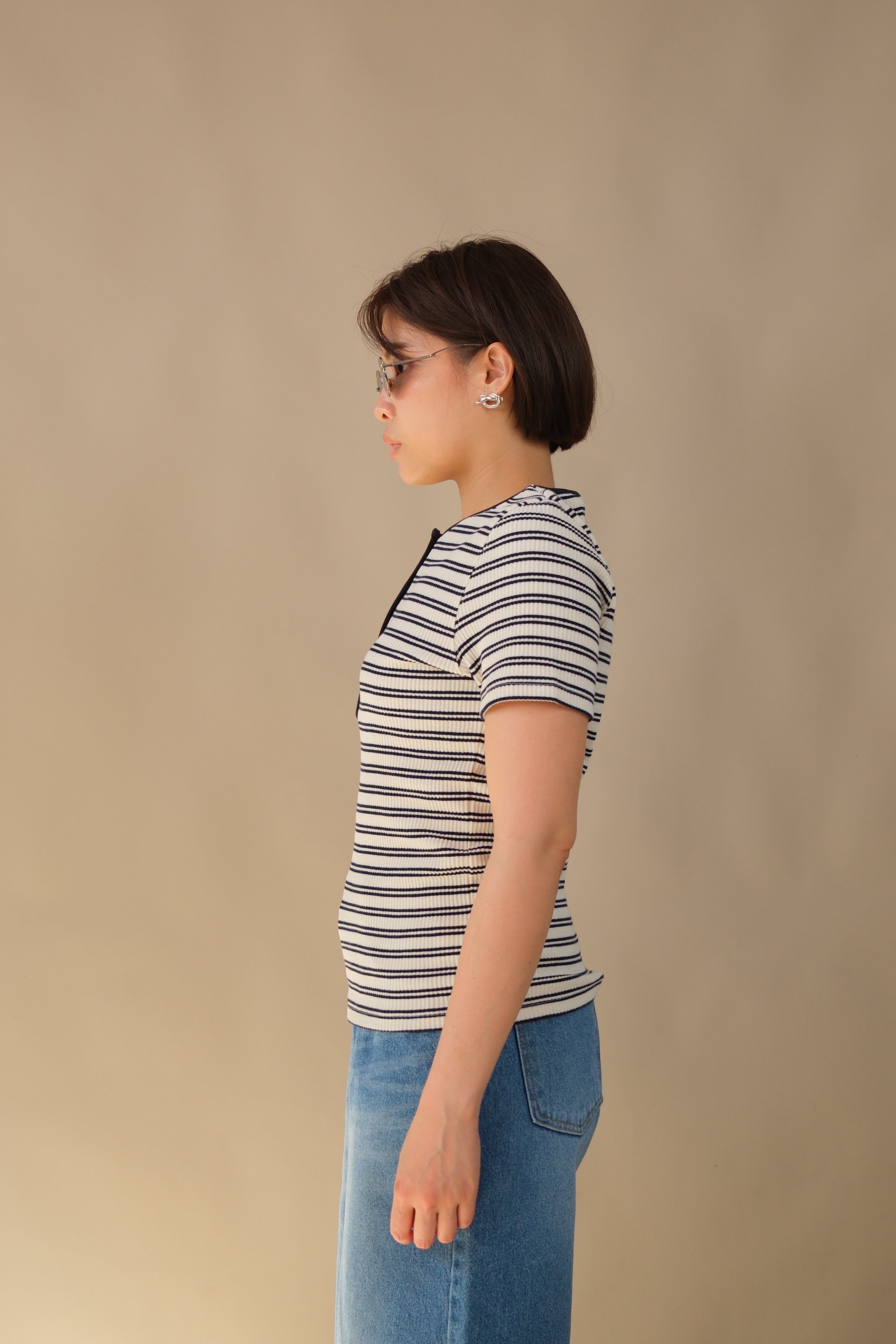 Victor Striped Rib Button Neck Tee