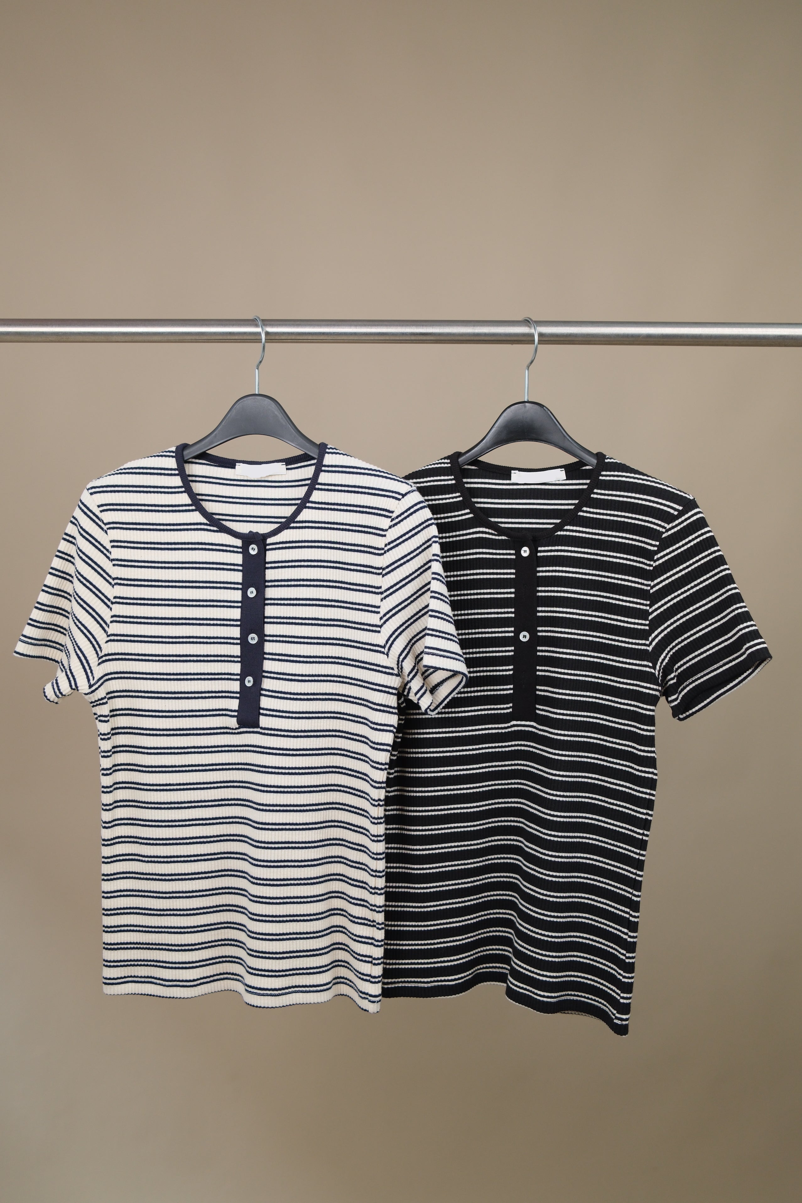 Victor Striped Rib Button Neck Tee