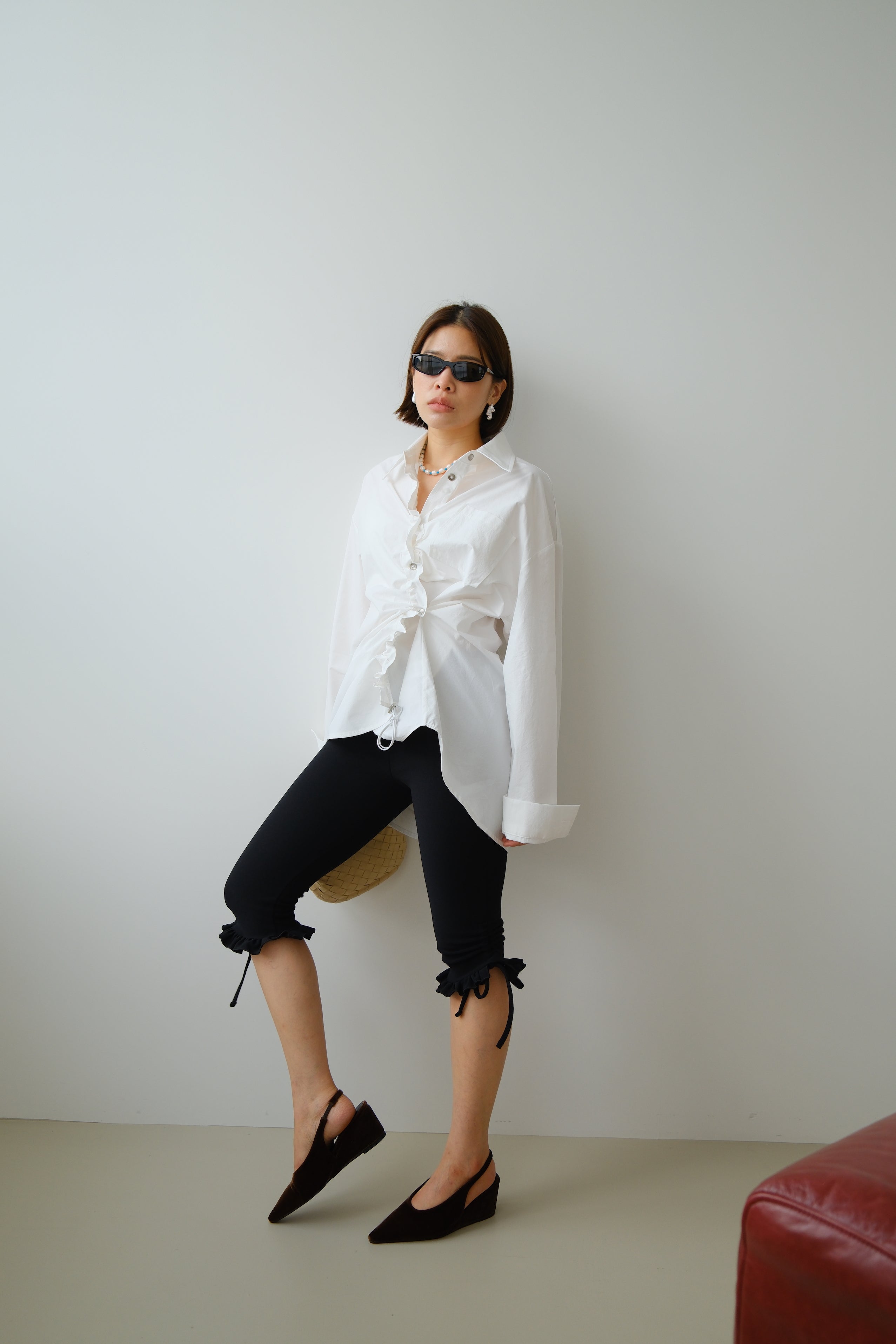 Lottie Ruched Ruffle Capri Pants