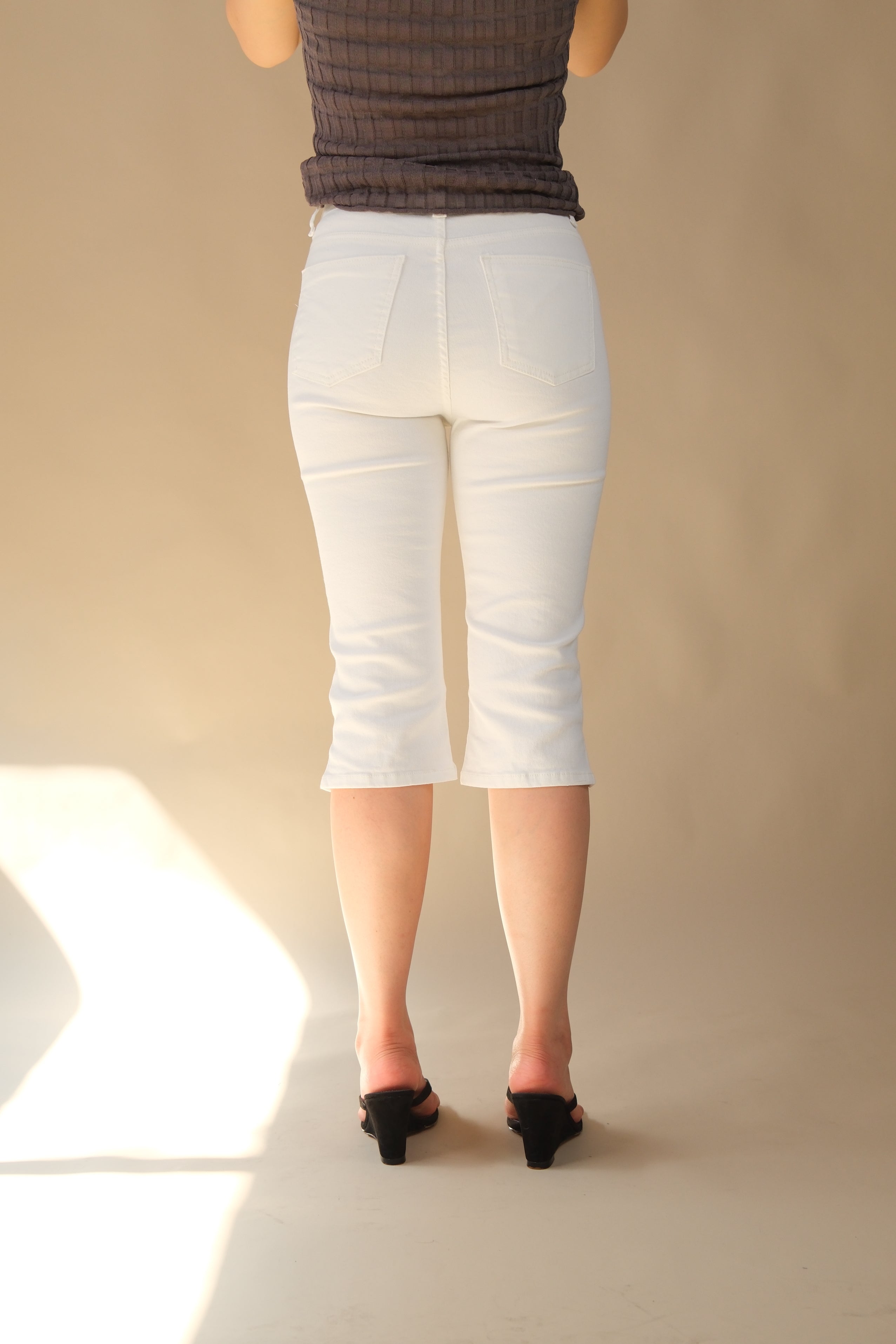 high wiast capri denim shorts