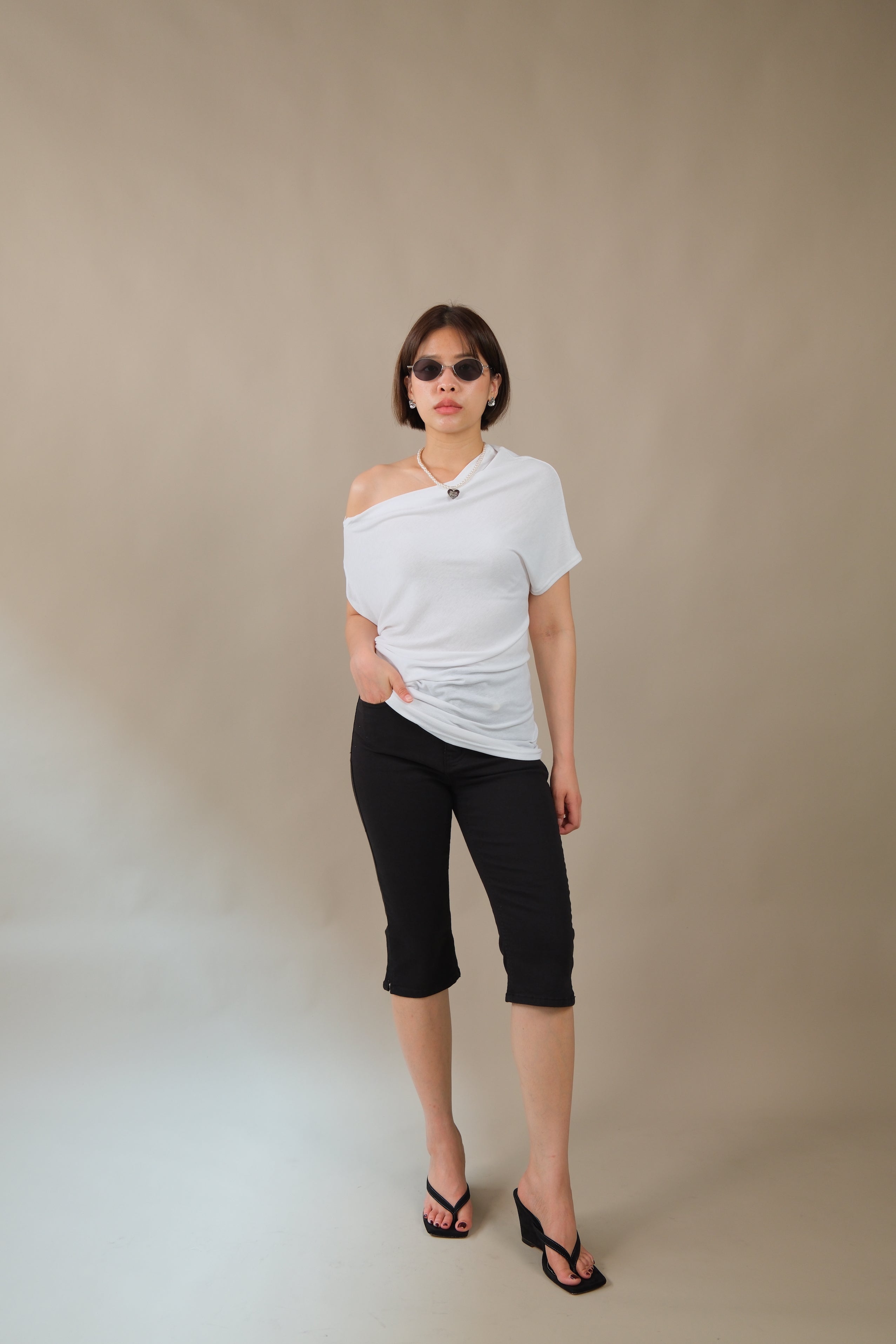 high wiast capri denim shorts