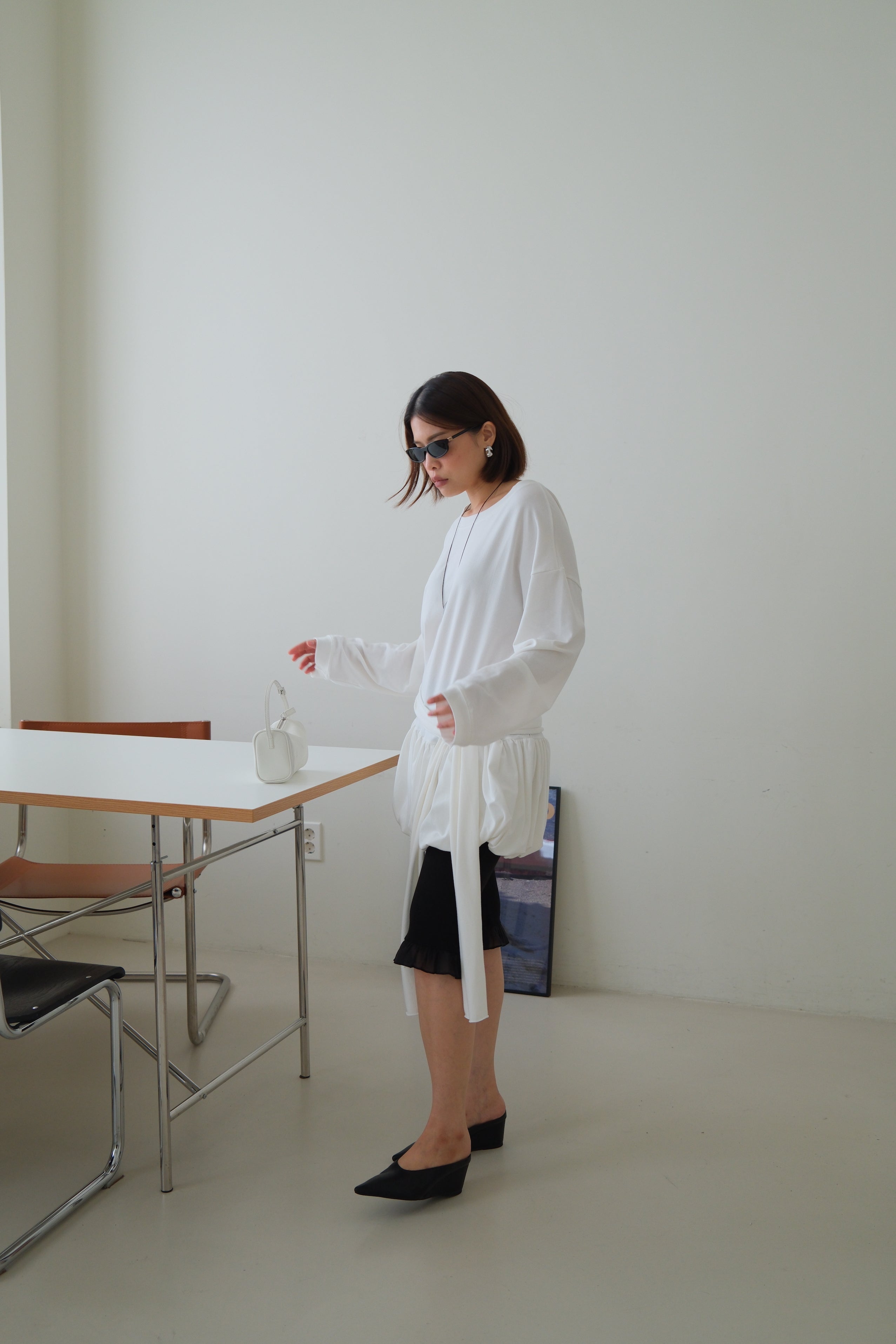 Tie waist bubble long tee