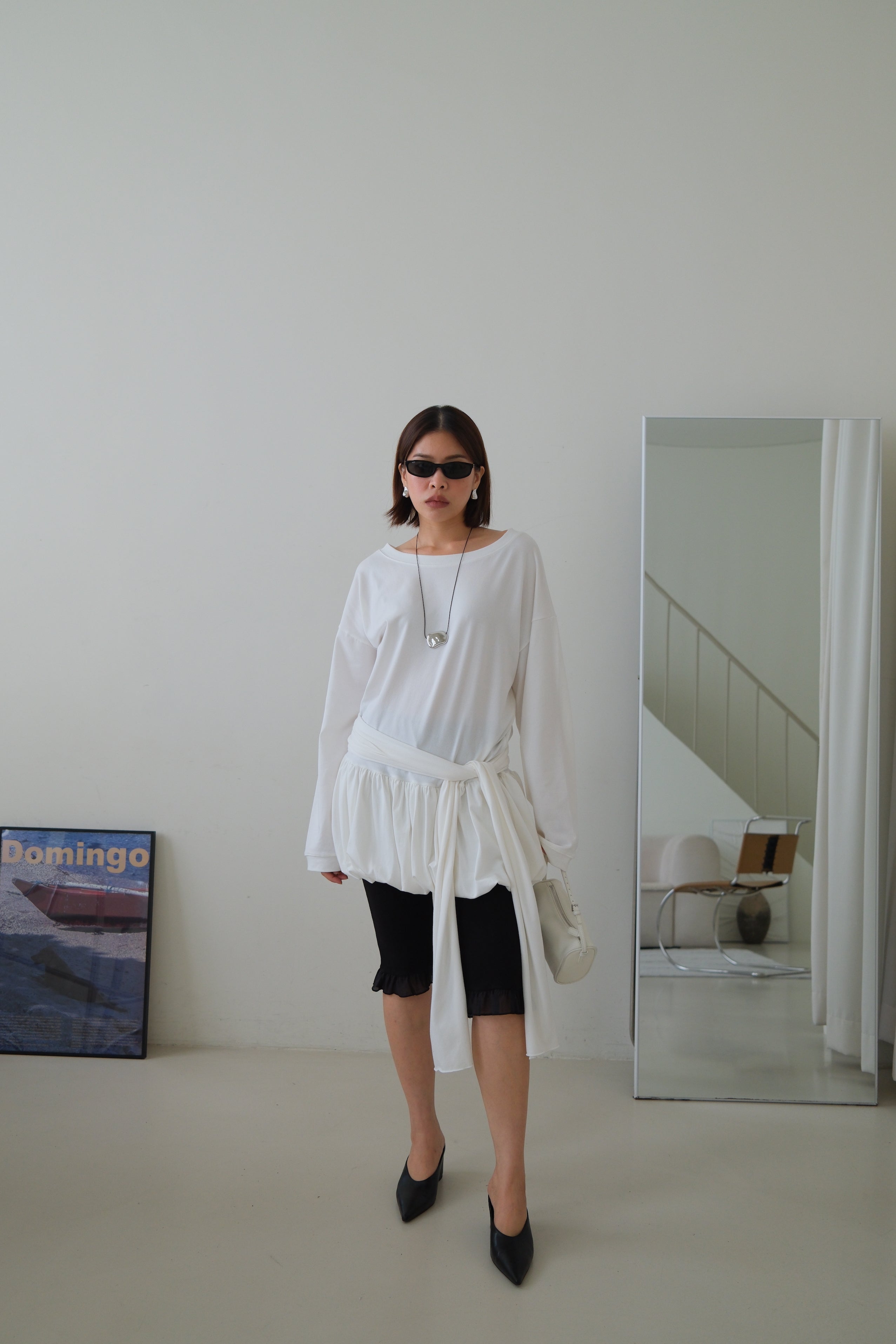 Tie waist bubble long tee