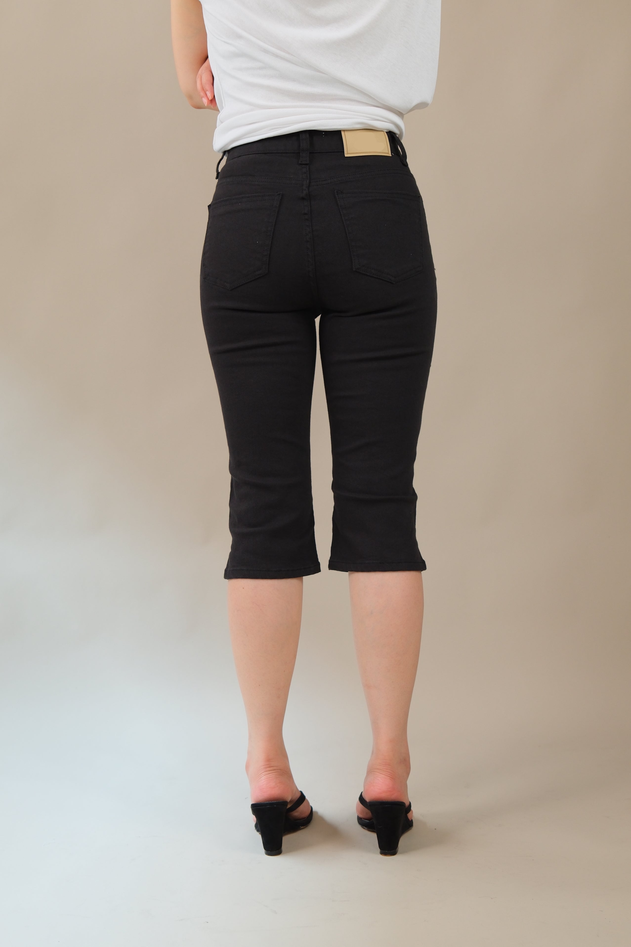 high wiast capri denim shorts