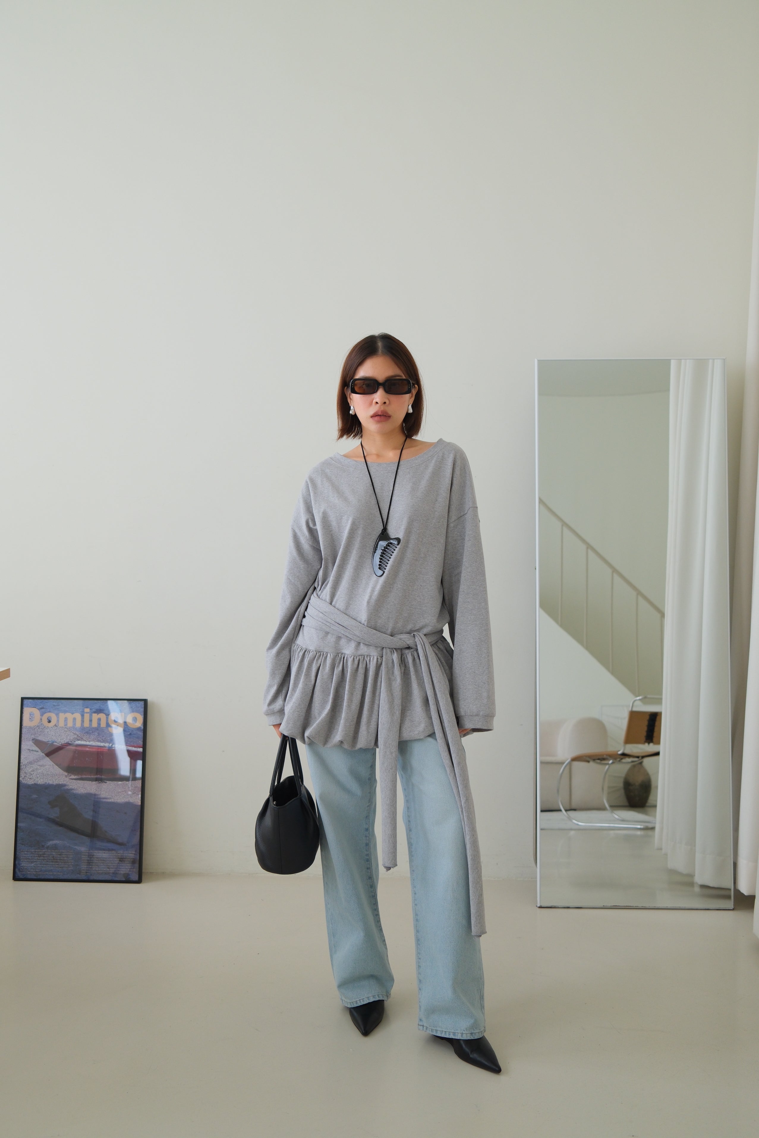 Tie waist bubble long tee