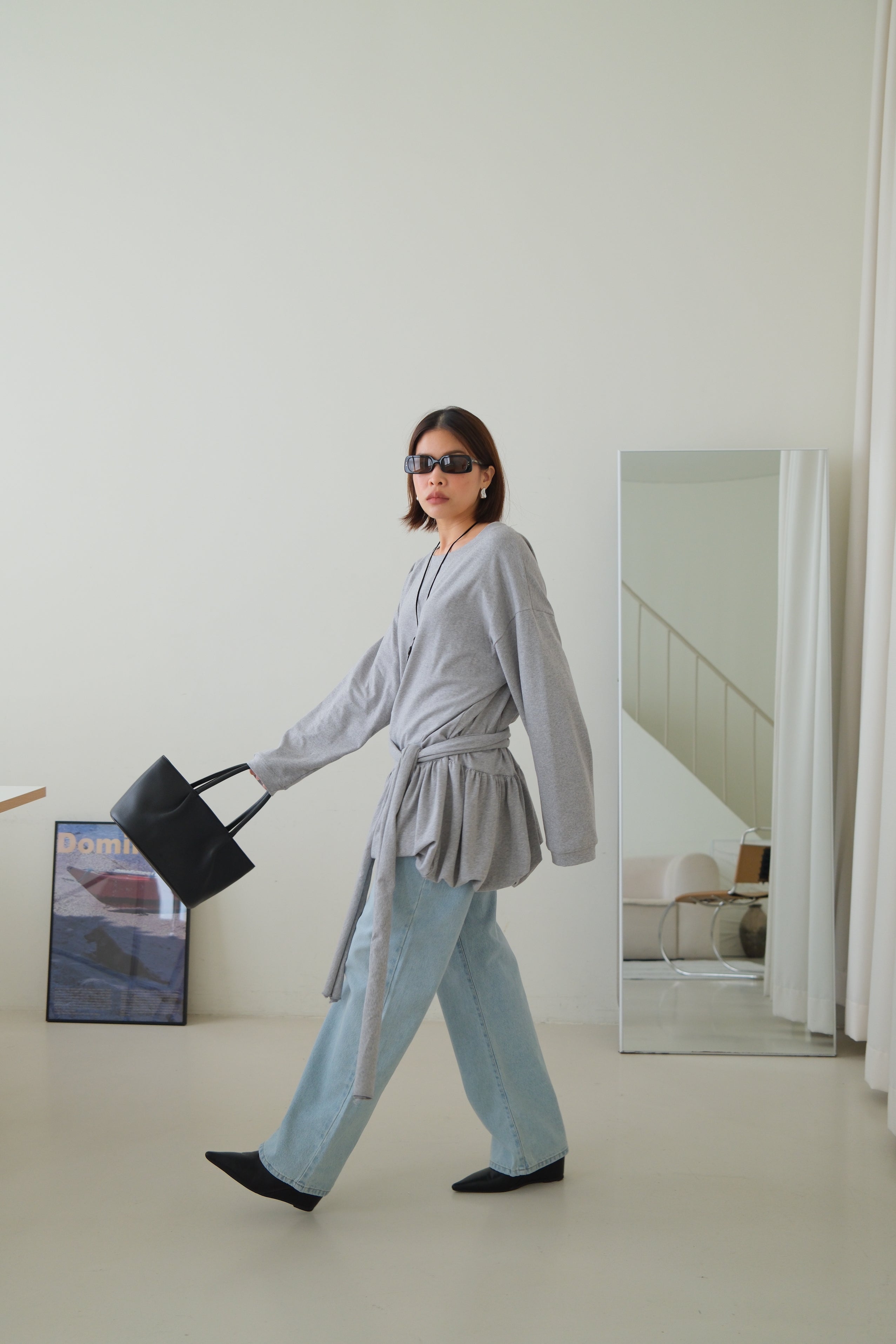 Tie waist bubble long tee