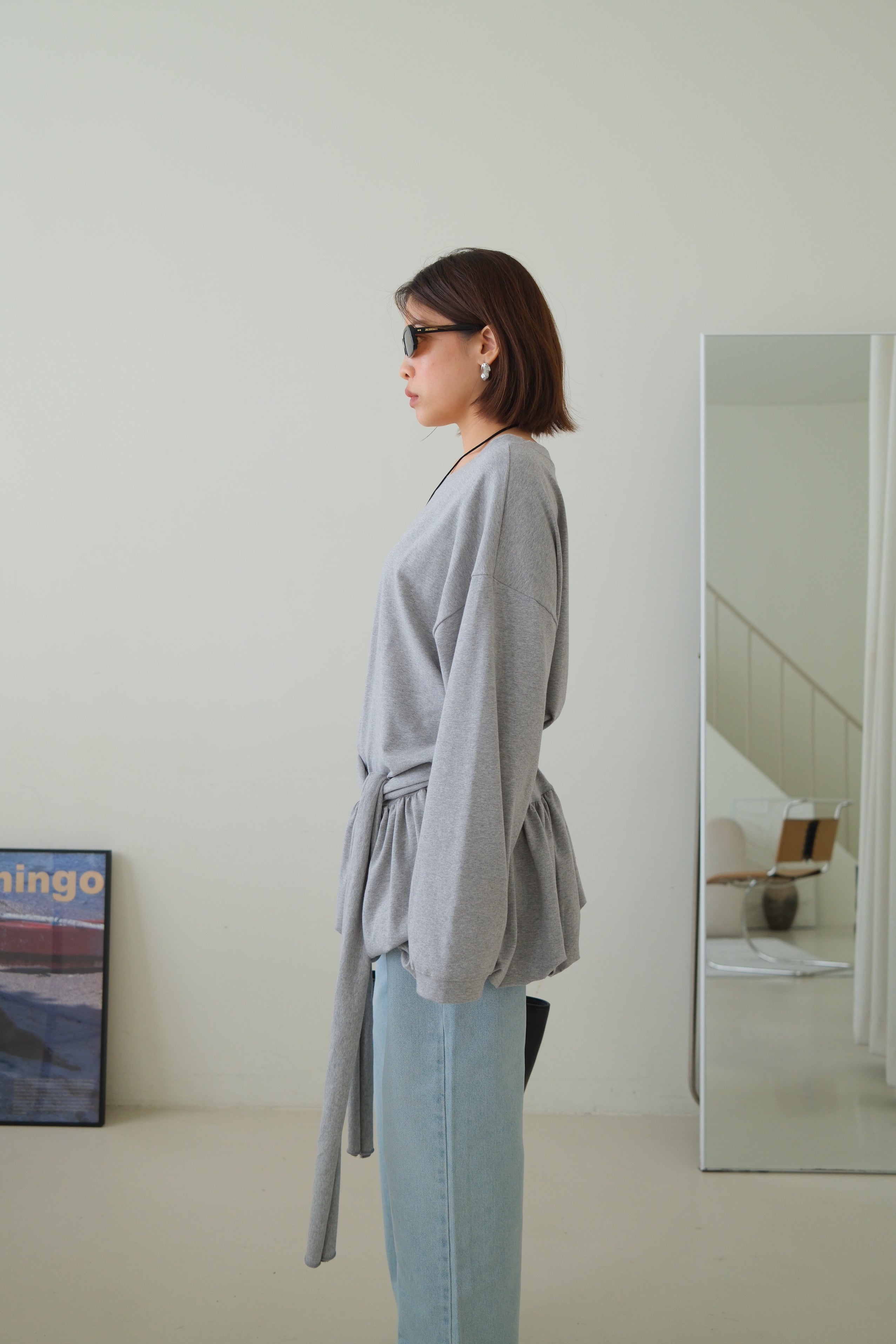 Tie waist bubble long tee