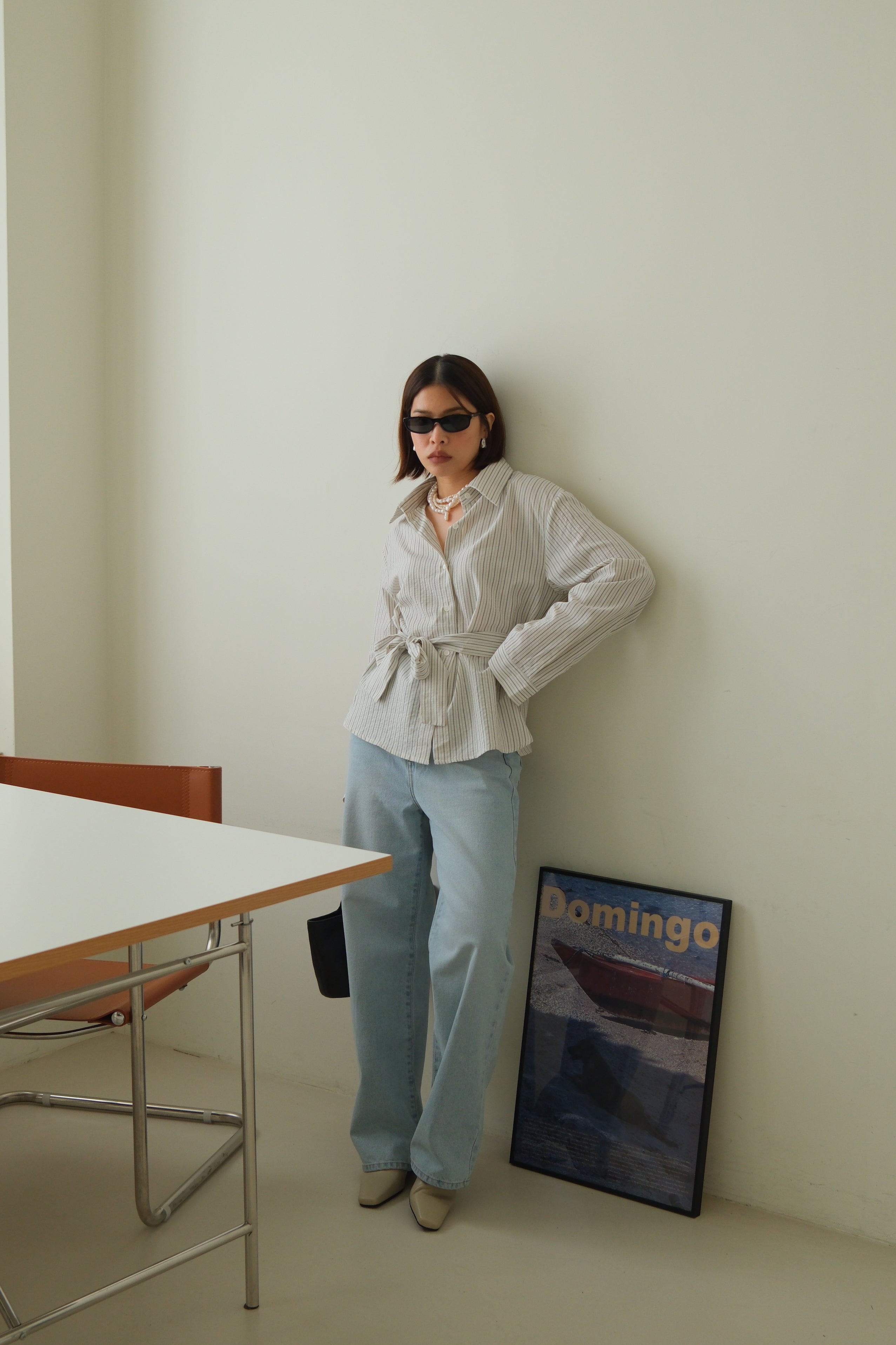 Kish stripe shirt with belt