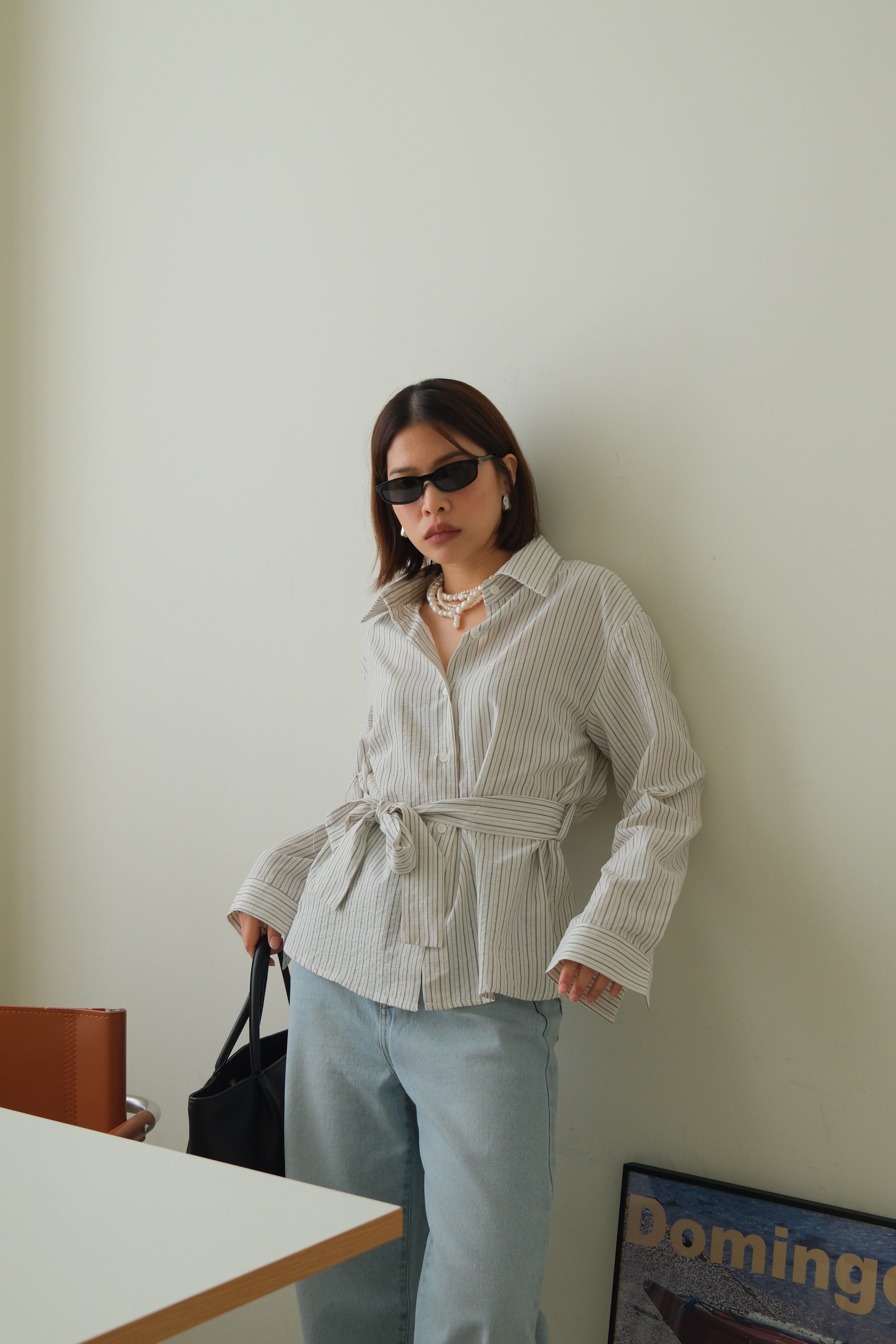 Kish stripe shirt with belt