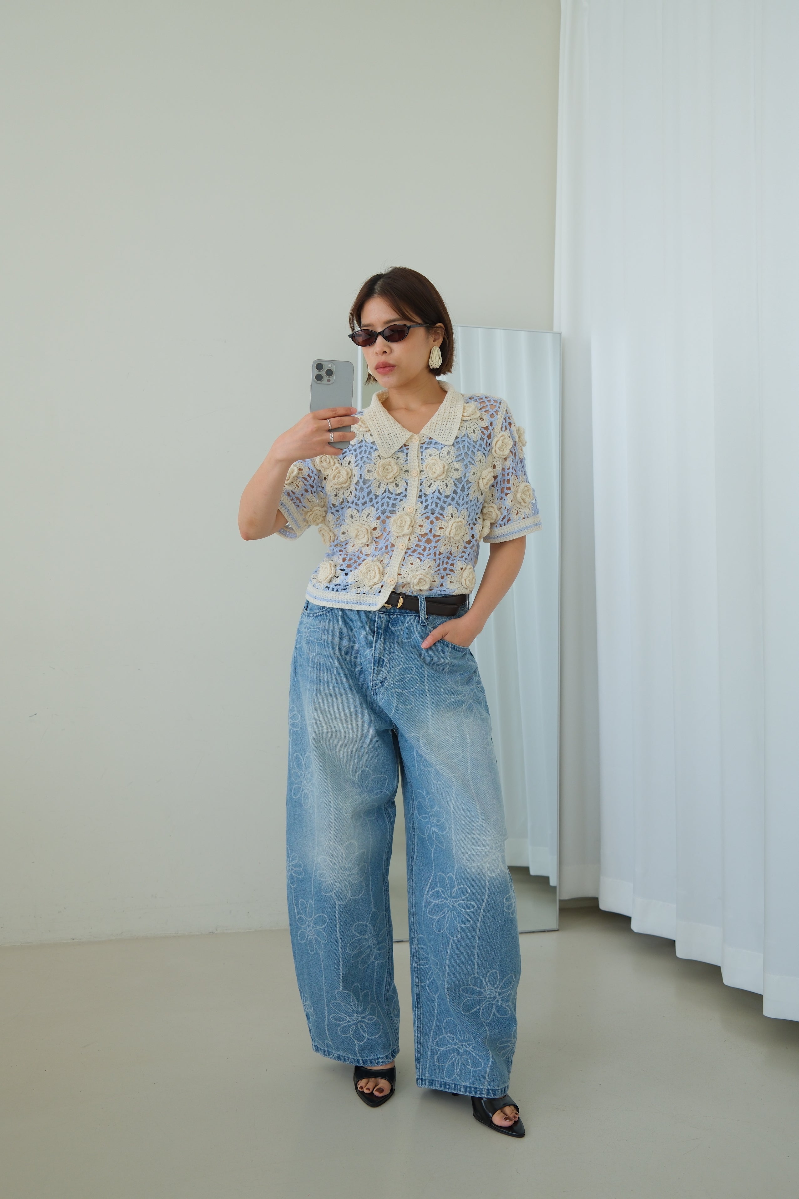 Aurelia 3D Flower Crochet Shirt