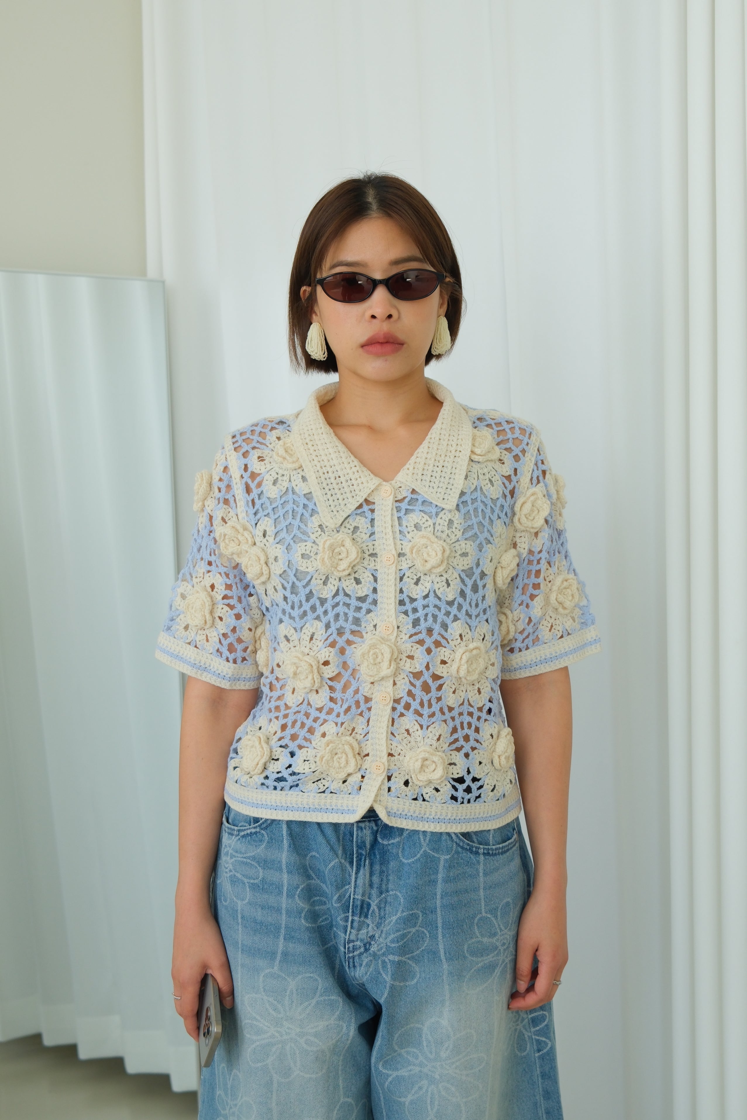 Aurelia 3D Flower Crochet Shirt