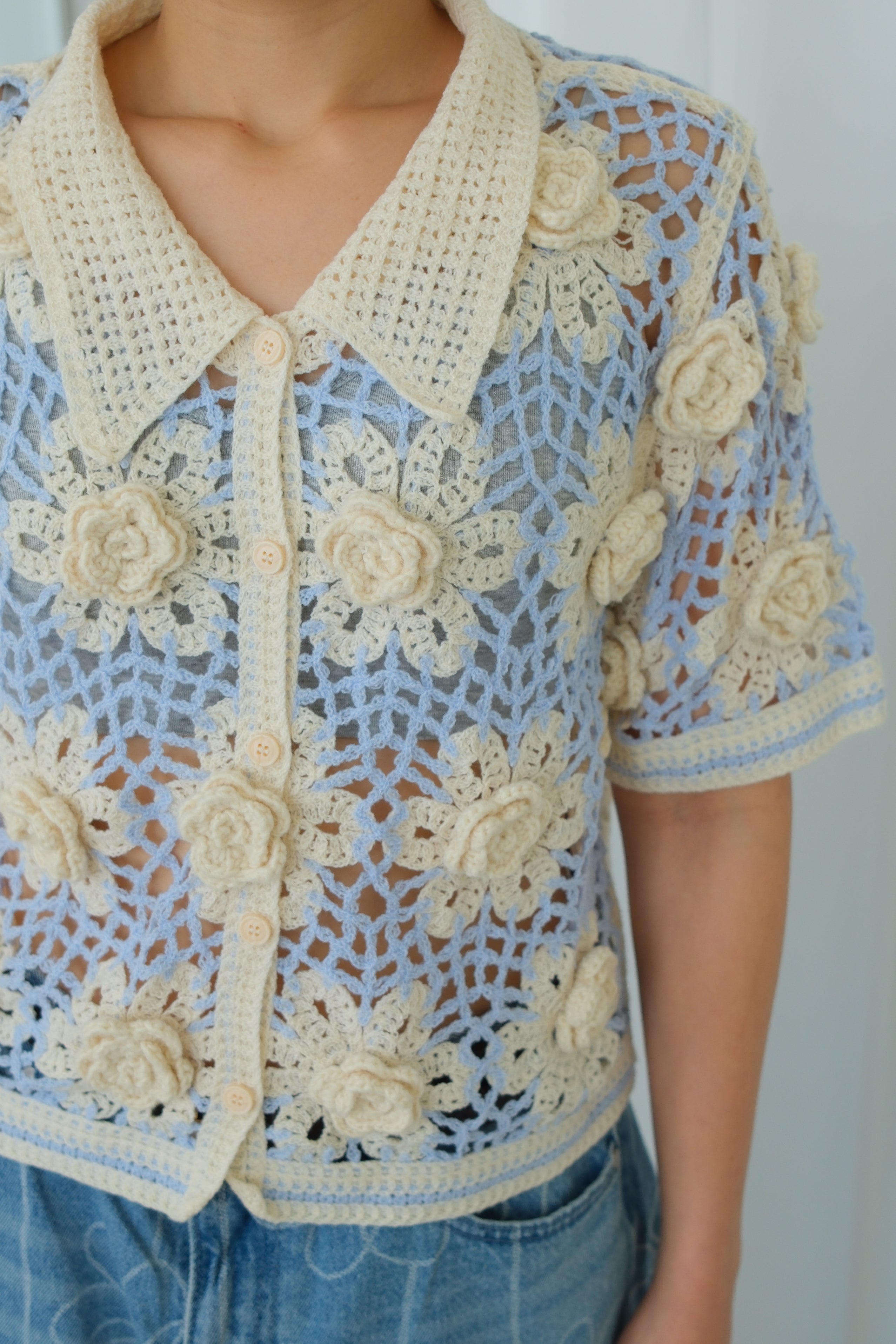 Aurelia 3D Flower Crochet Shirt