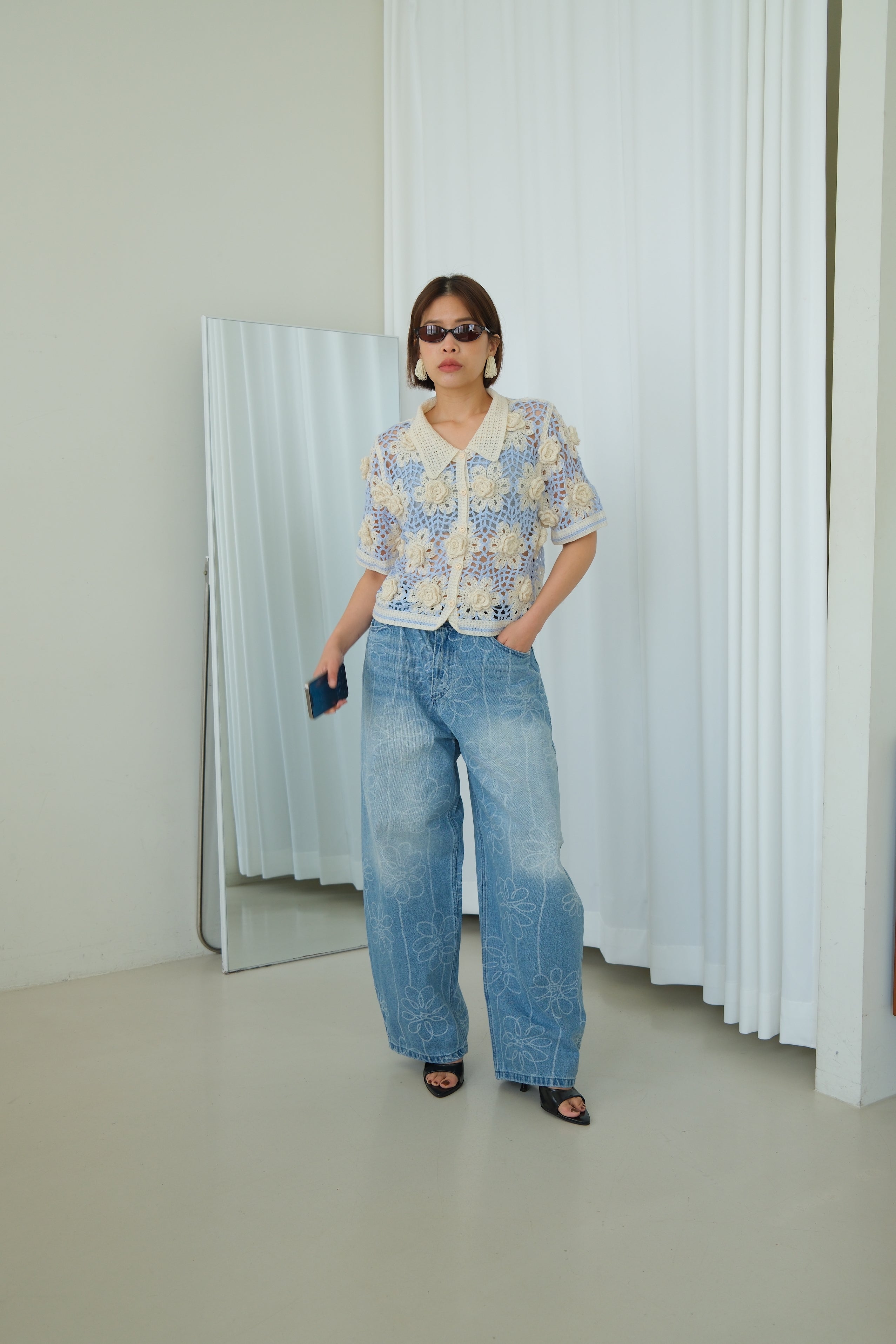 Aurelia 3D Flower Crochet Shirt