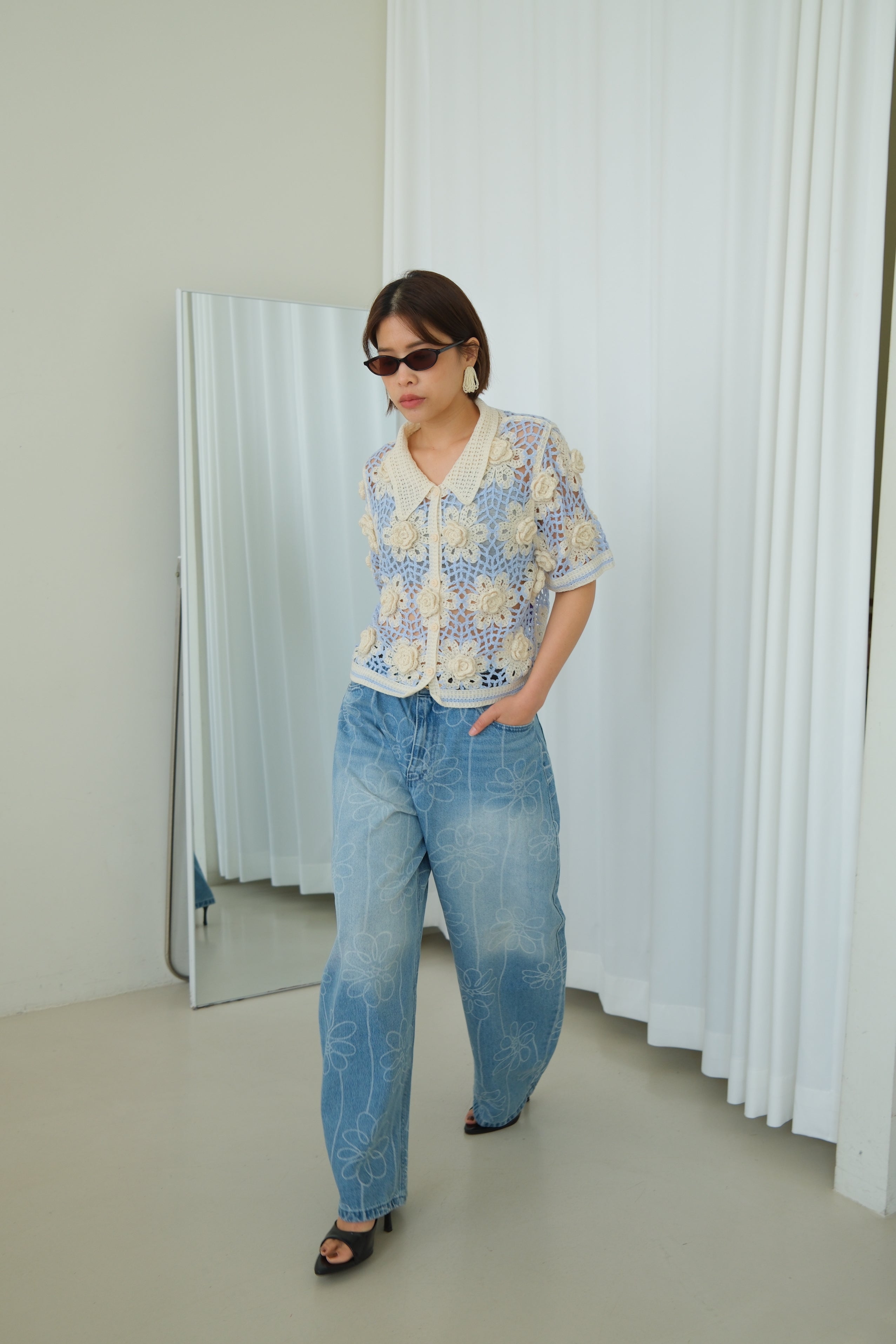 Aurelia 3D Flower Crochet Shirt