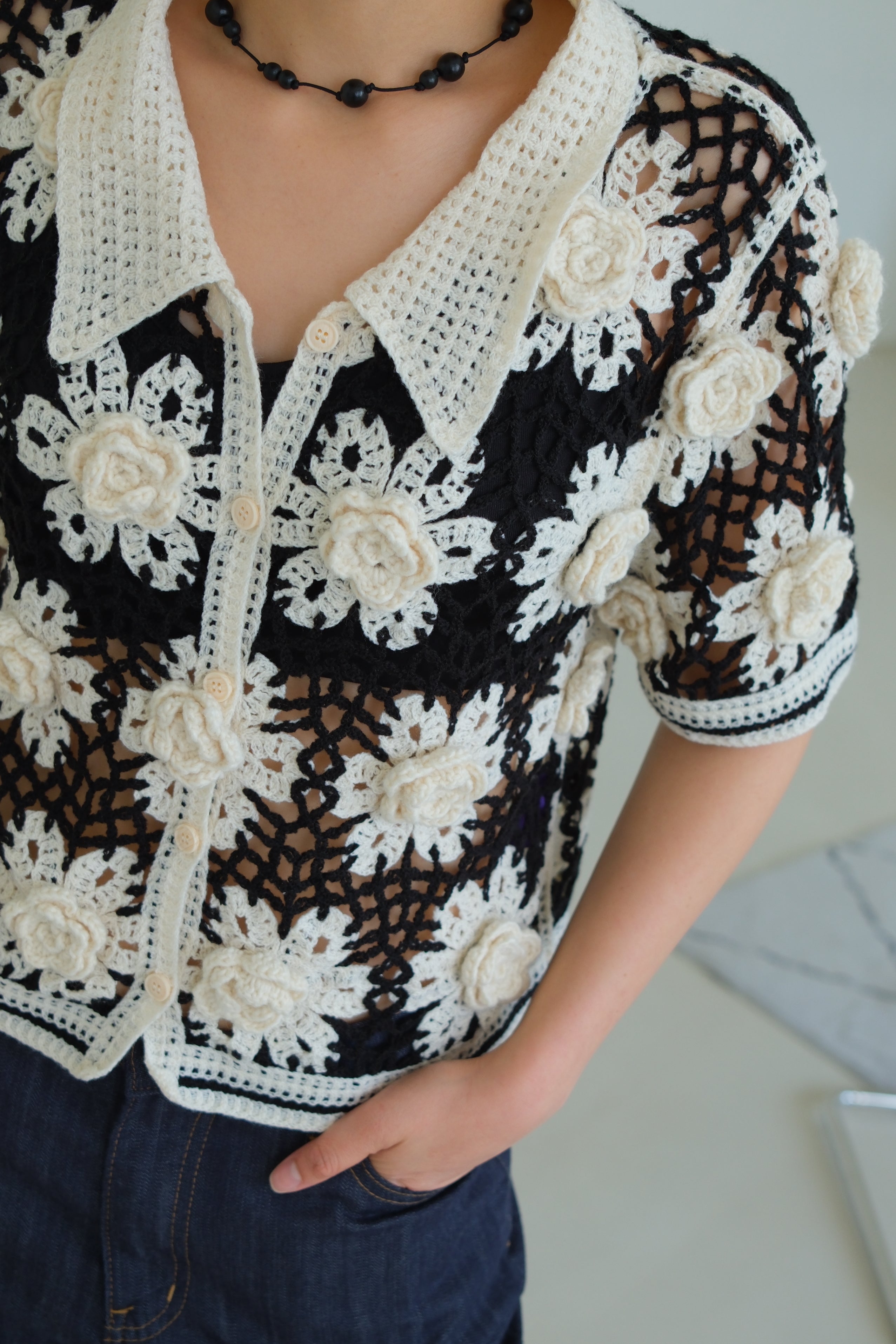 Aurelia 3D Flower Crochet Shirt