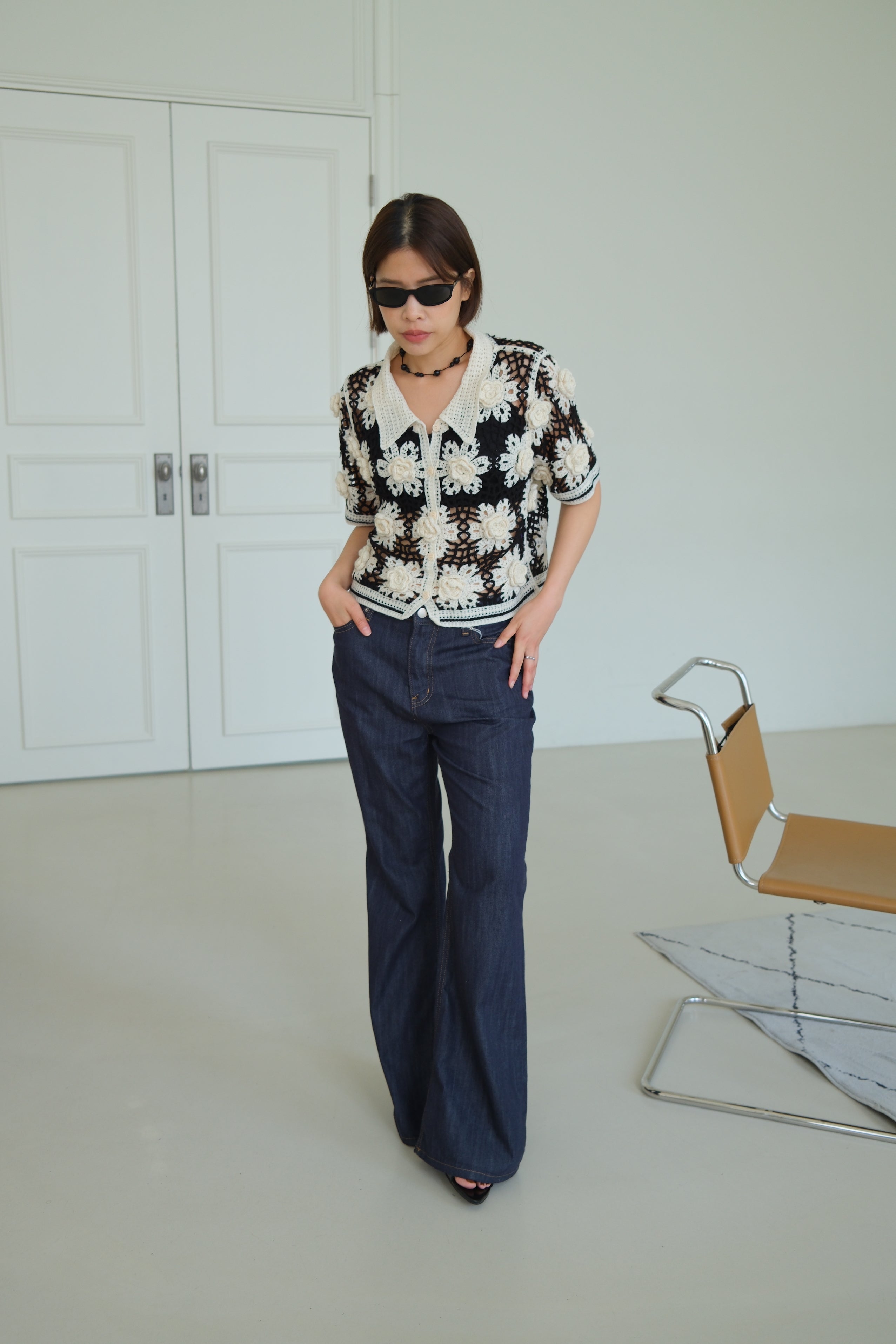 Aurelia 3D Flower Crochet Shirt