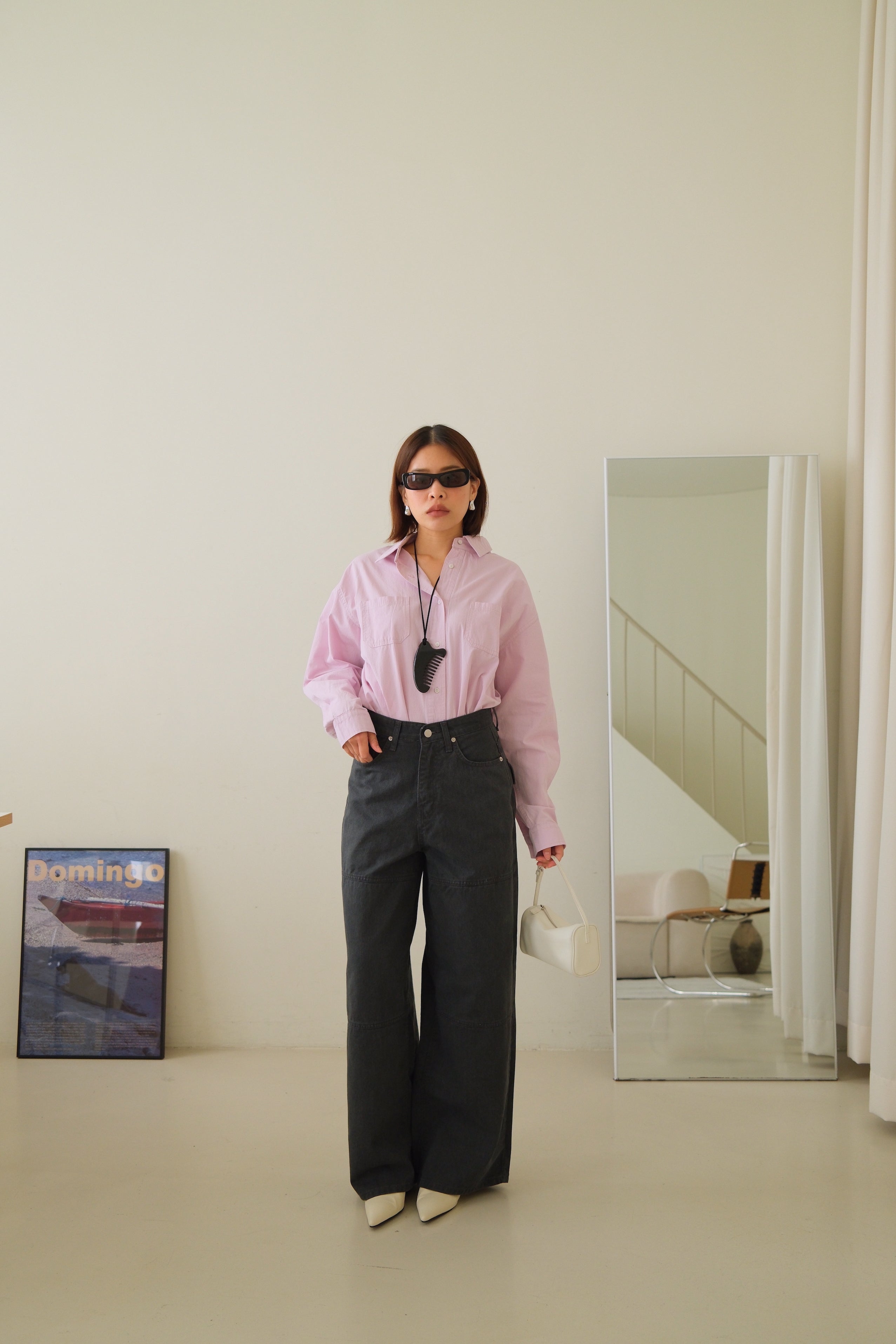 patchwork straight jeans