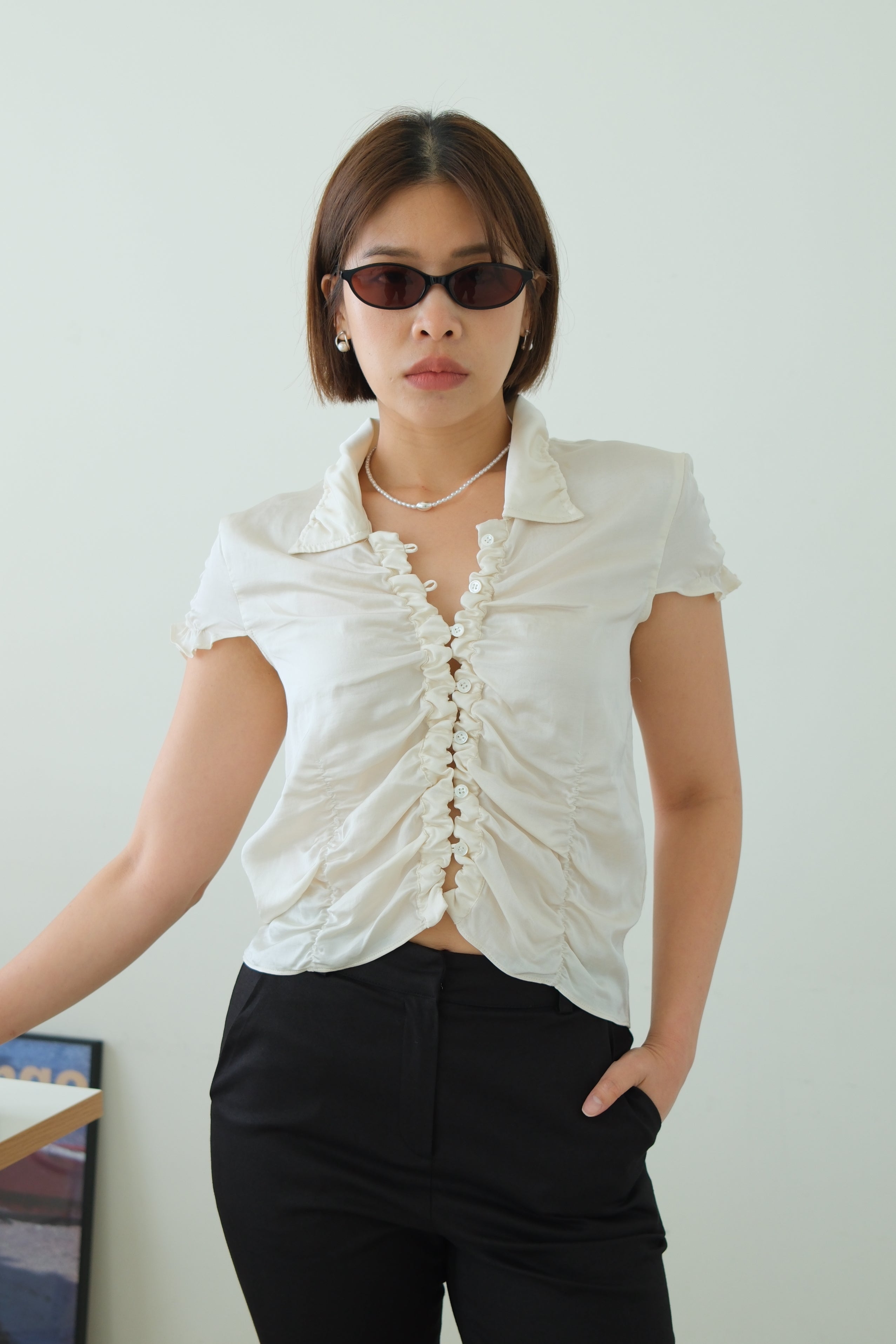 Glow All-over Ruched Satin Top