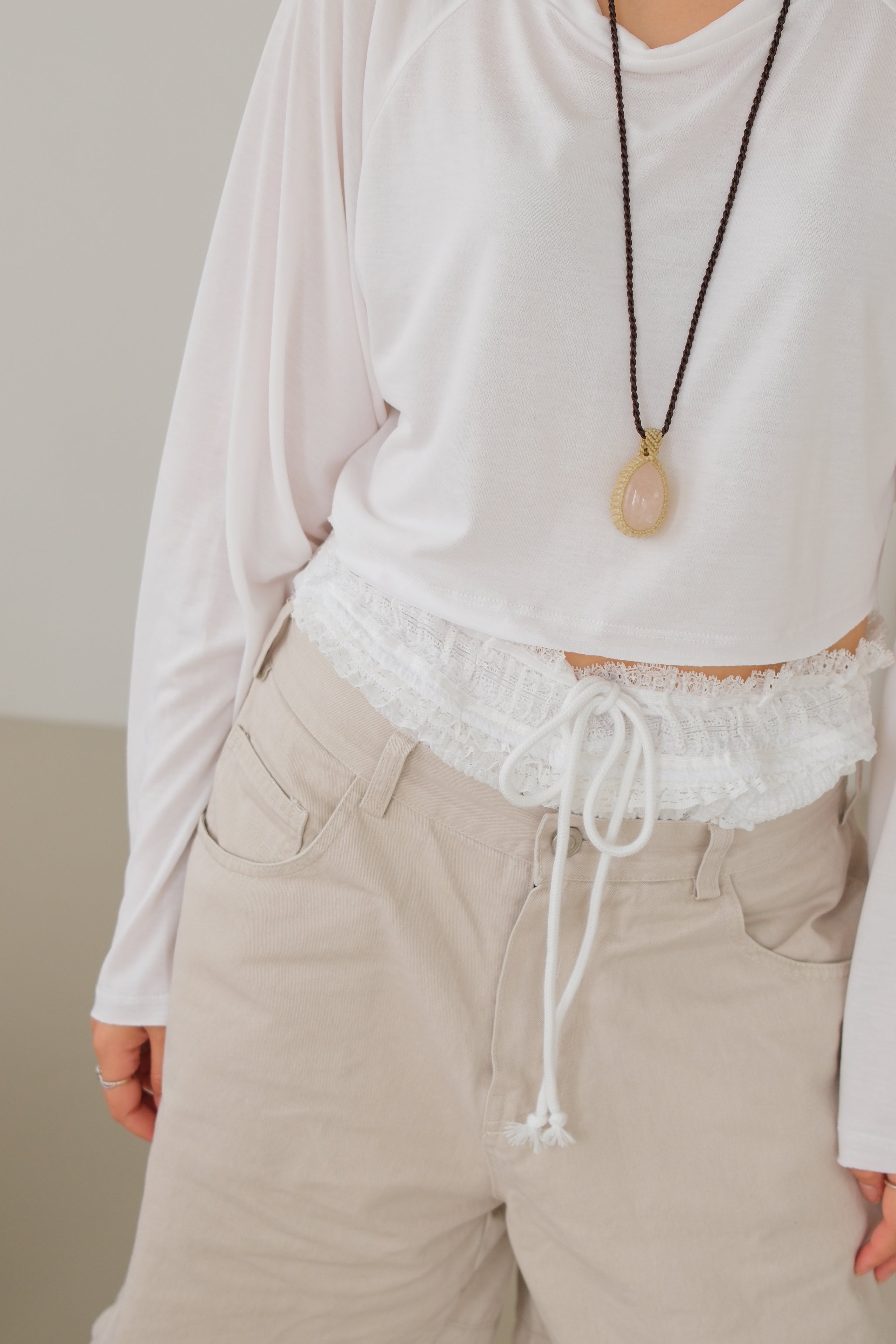 Lace-Trim Smocked Denim Jorts