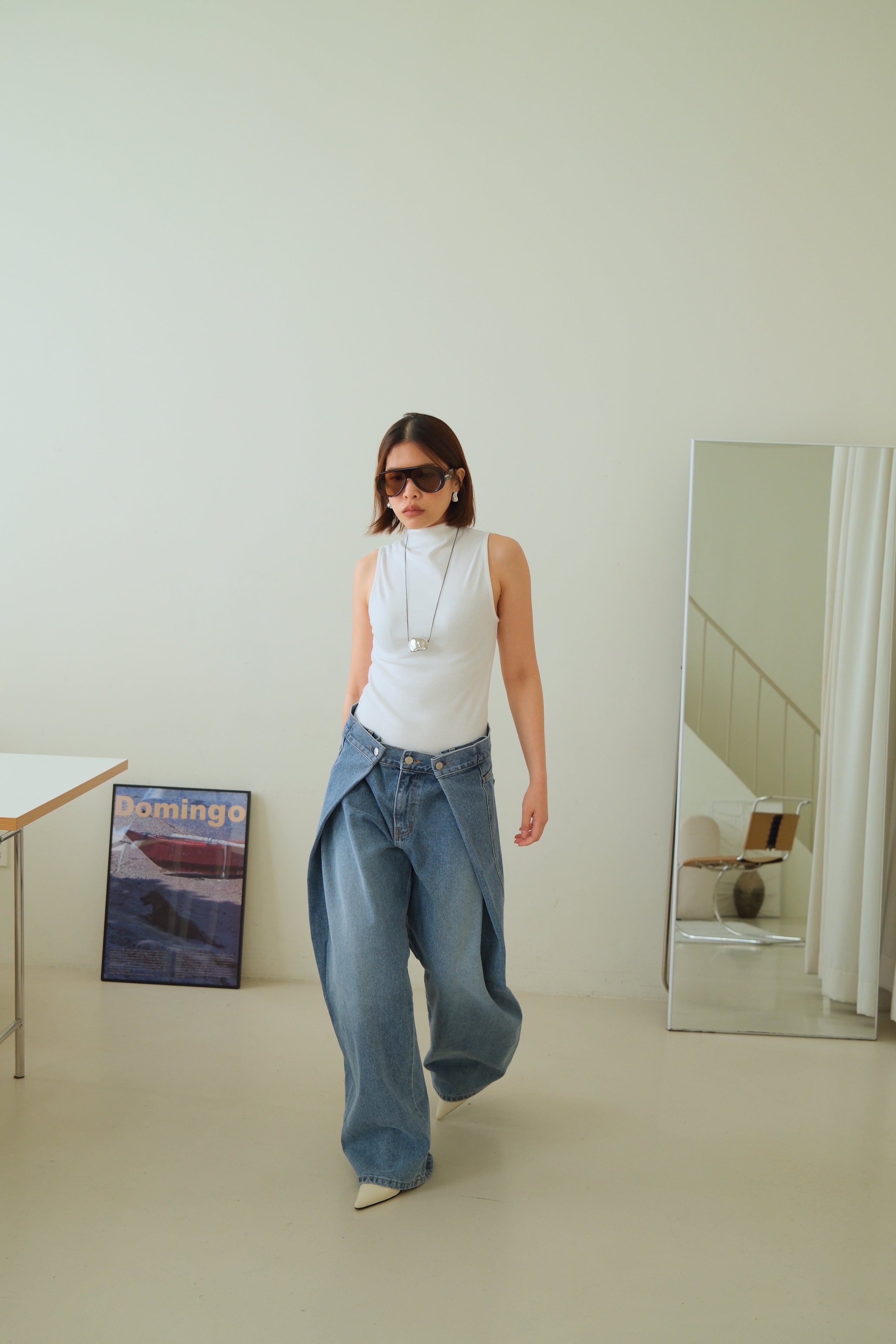 Exaggerated 2 way wrap jeans