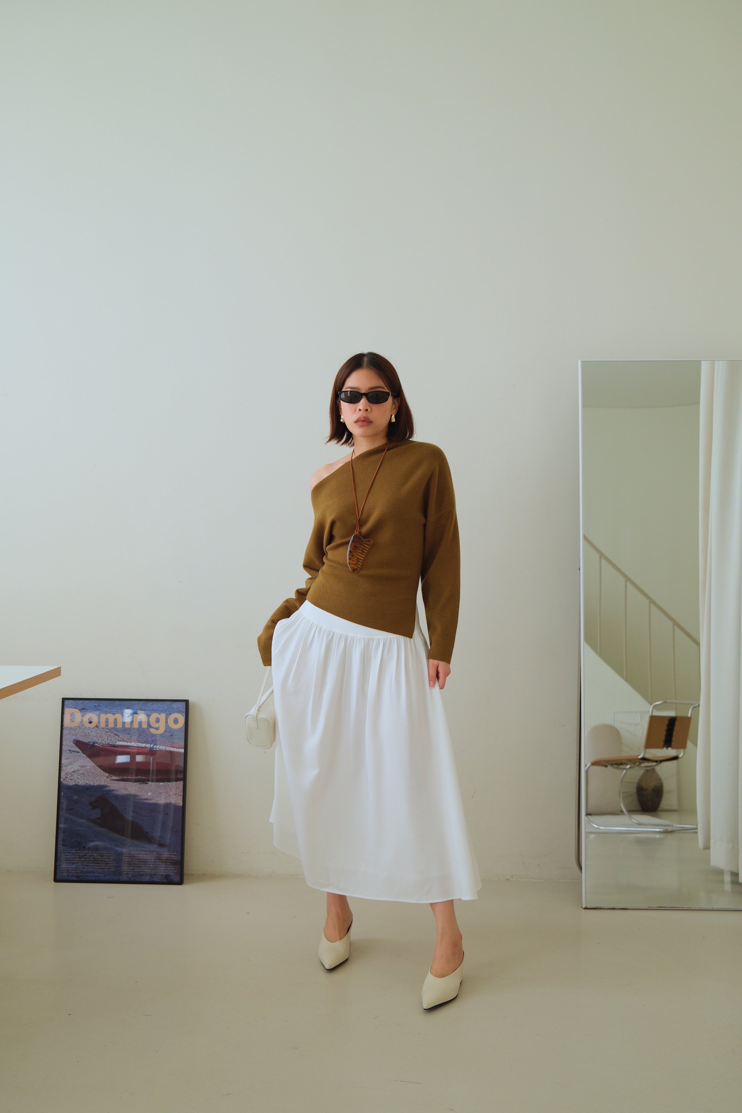 Braun off-shoulder knit blouse
